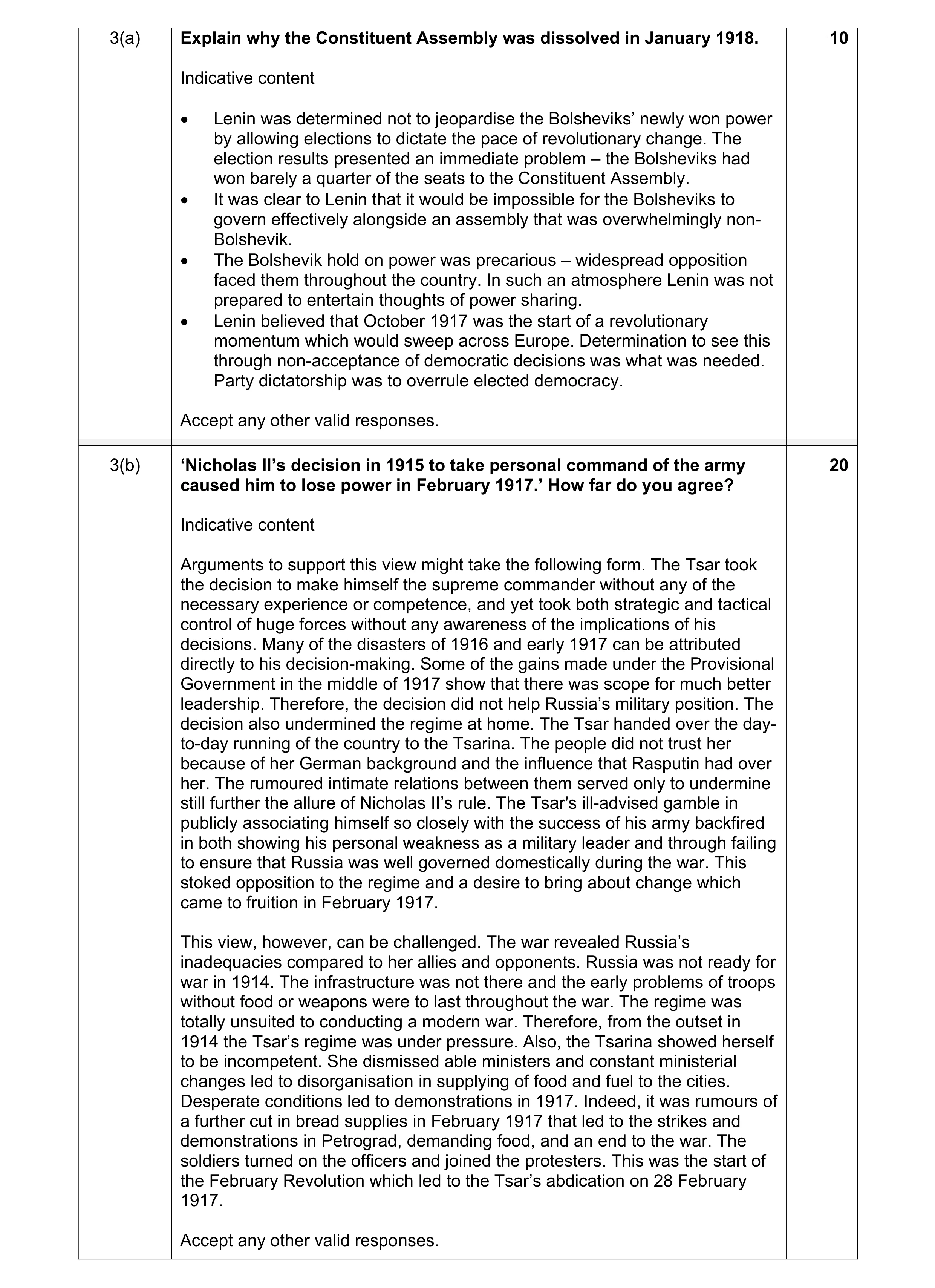 Mark scheme for question 11