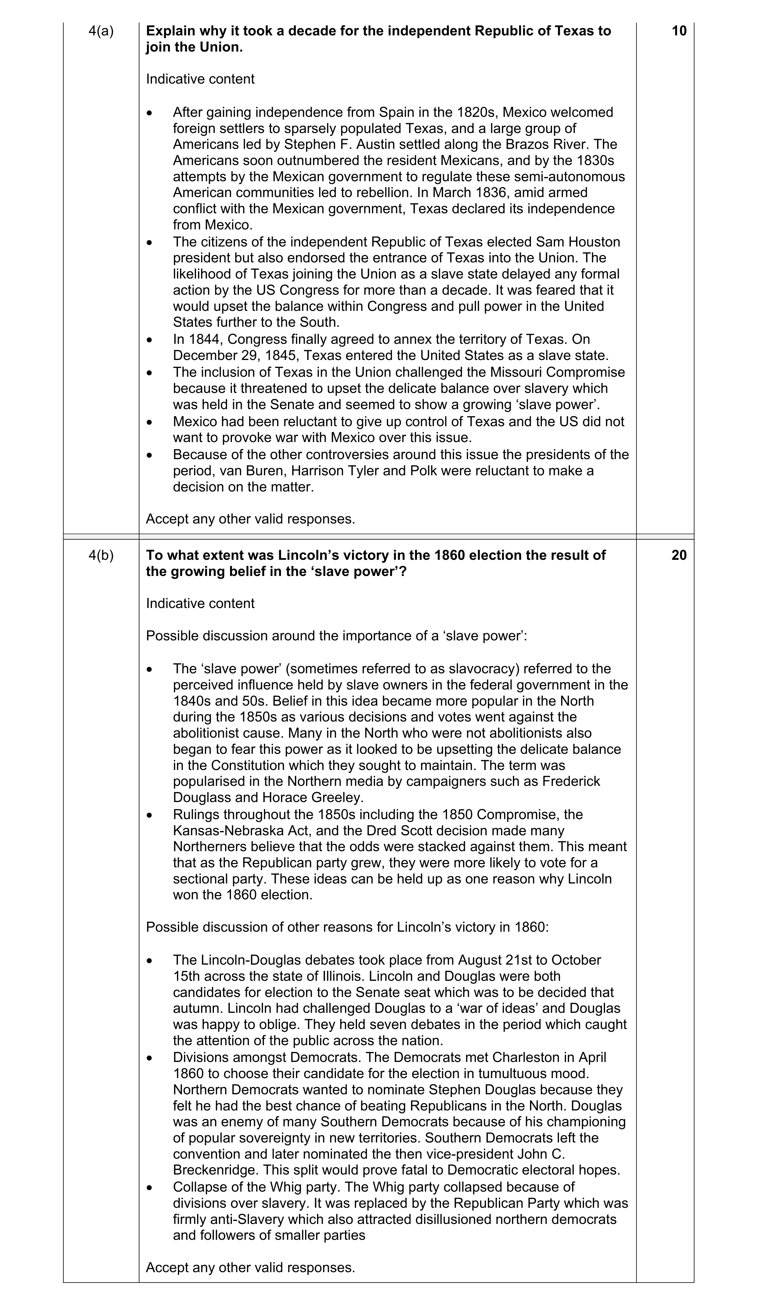 Mark scheme for question 9