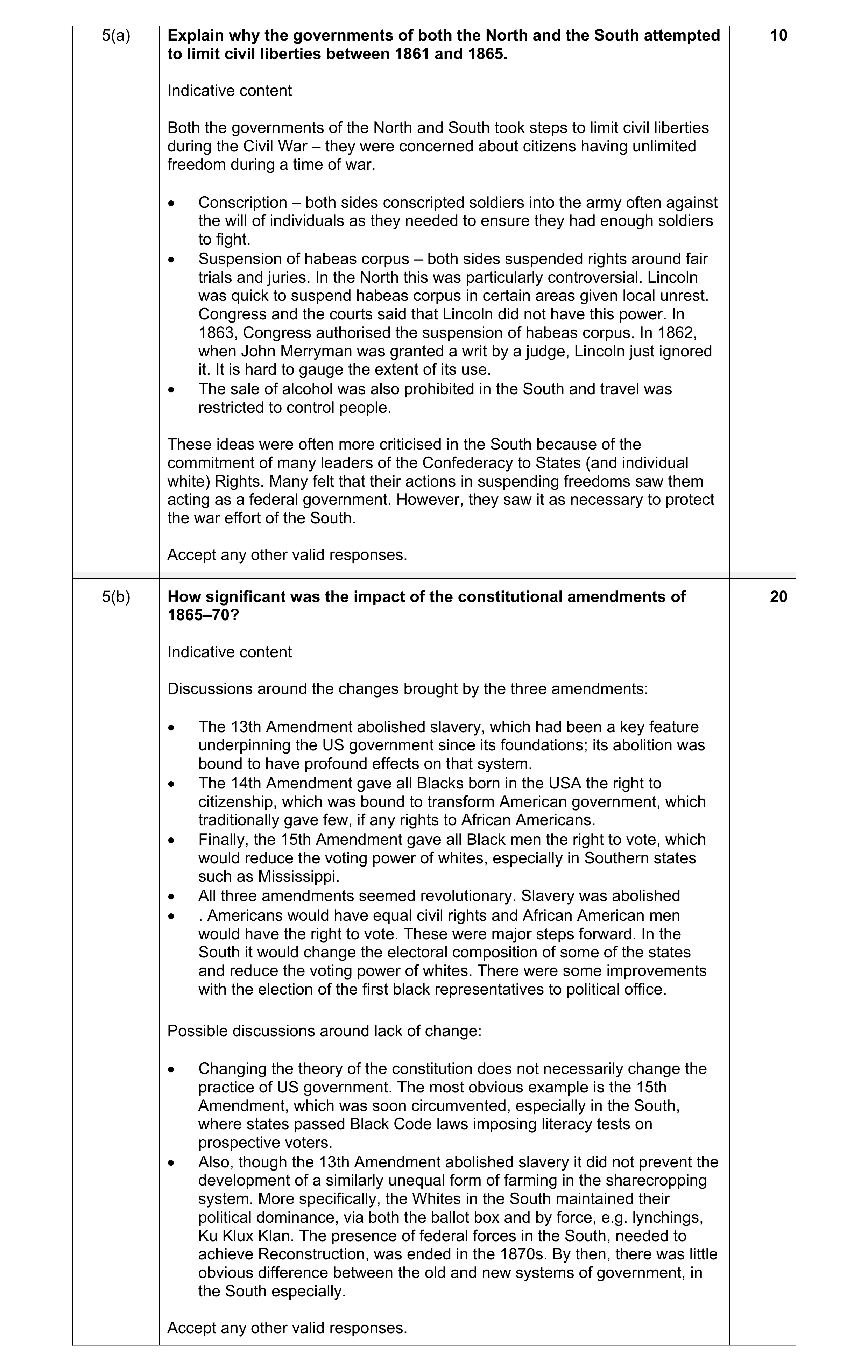 Mark scheme for question 18