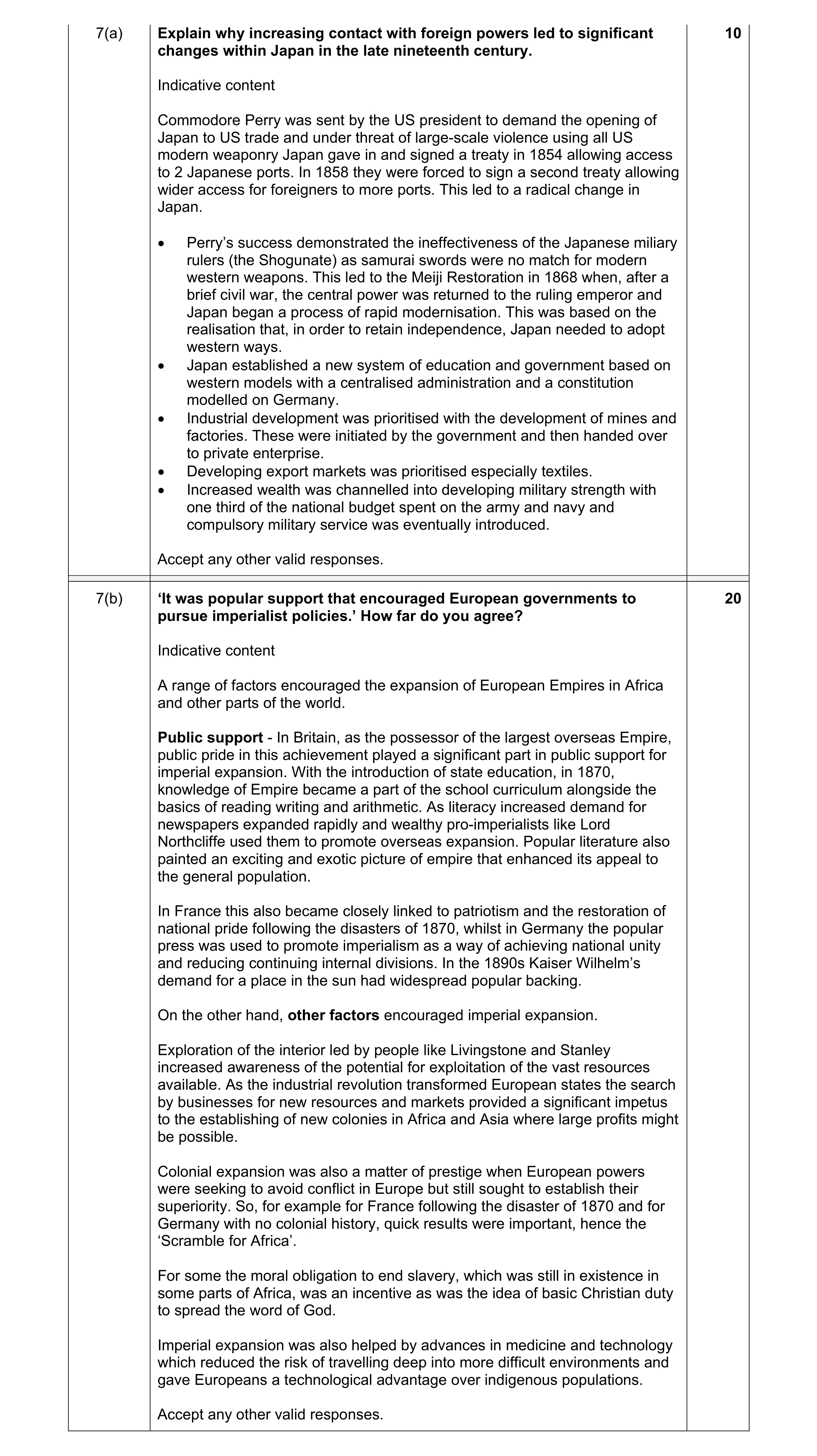 Mark scheme for question 9