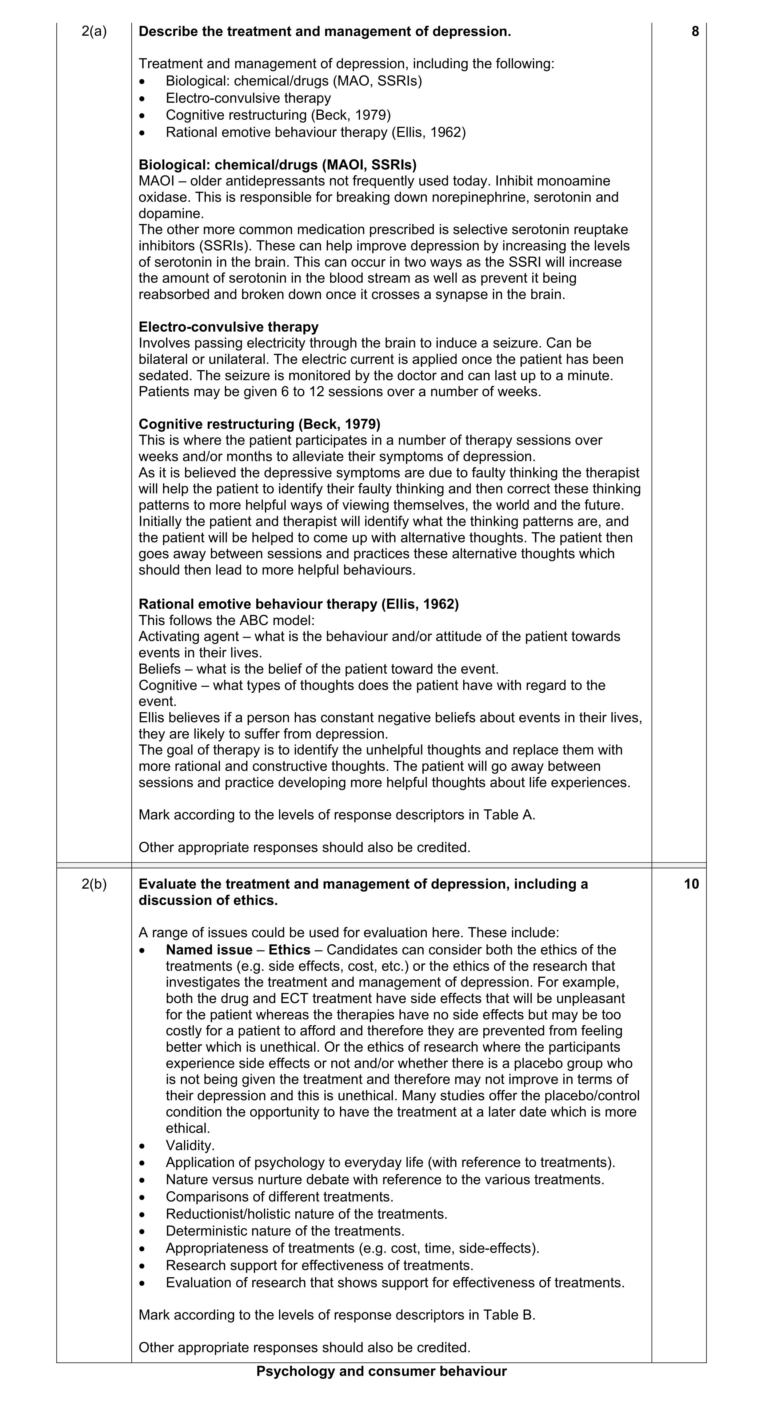 Mark scheme for question 4