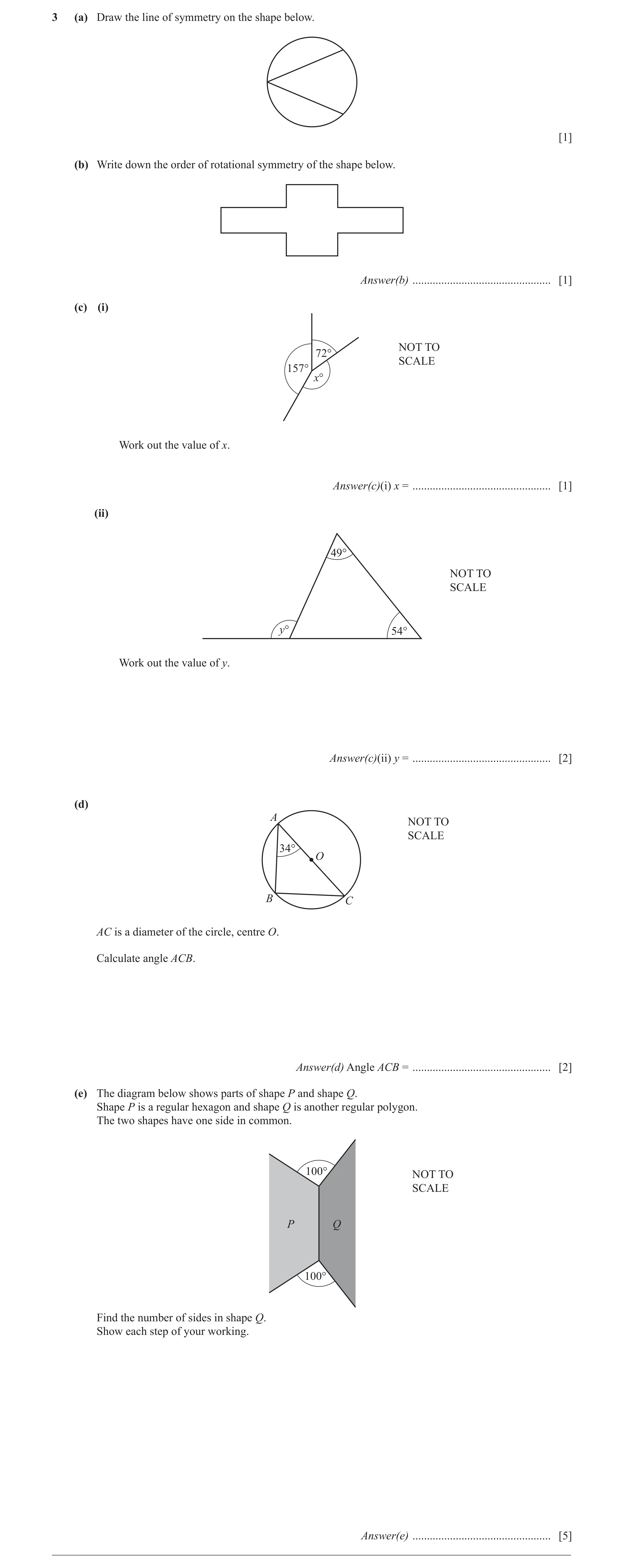 Question 25: (a) Draw the line of symmetry on the shape below. [1] (b) Write down the order of rotational symmetry of the shape below. Answer(b) .......…