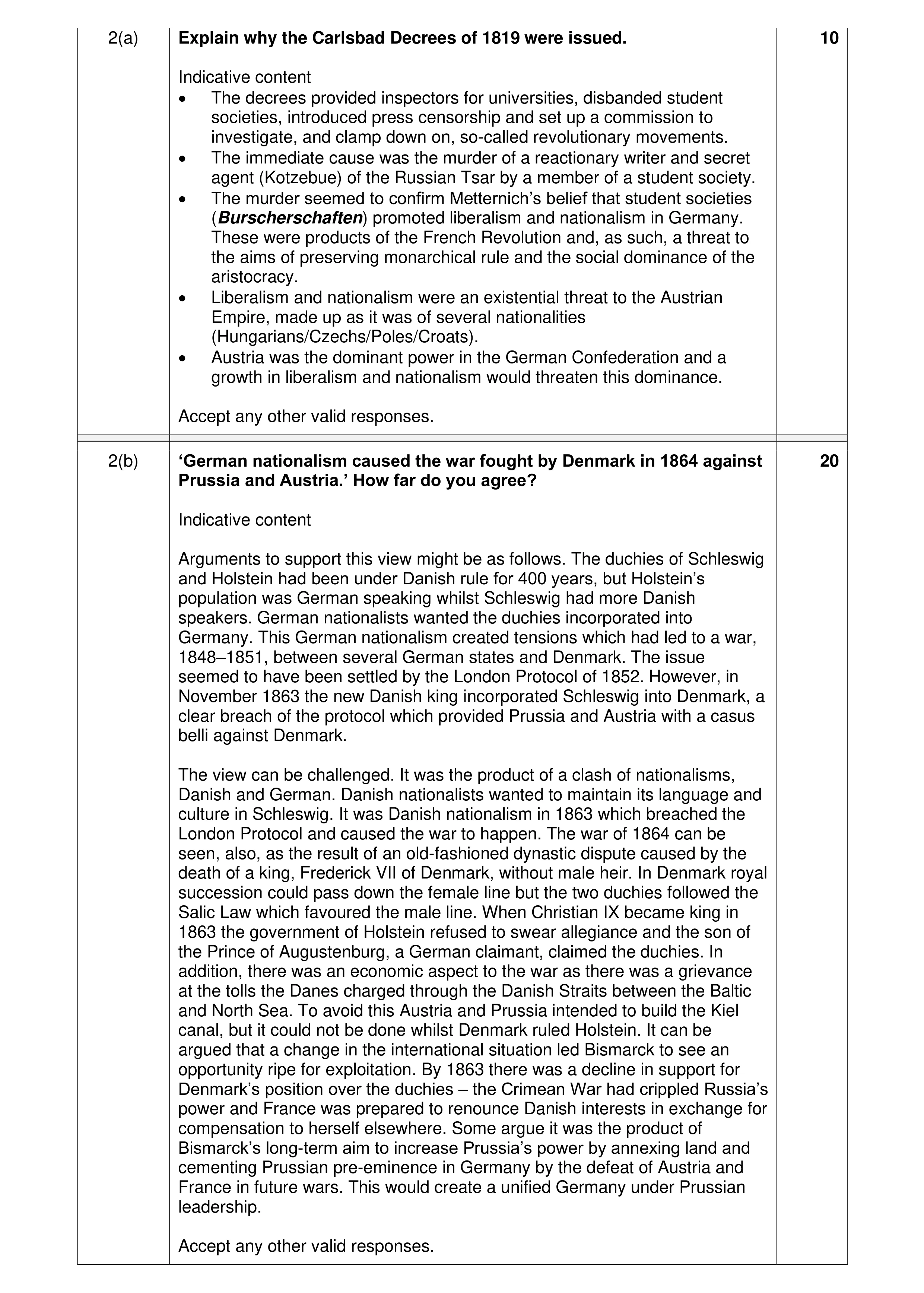 Mark scheme for question 7