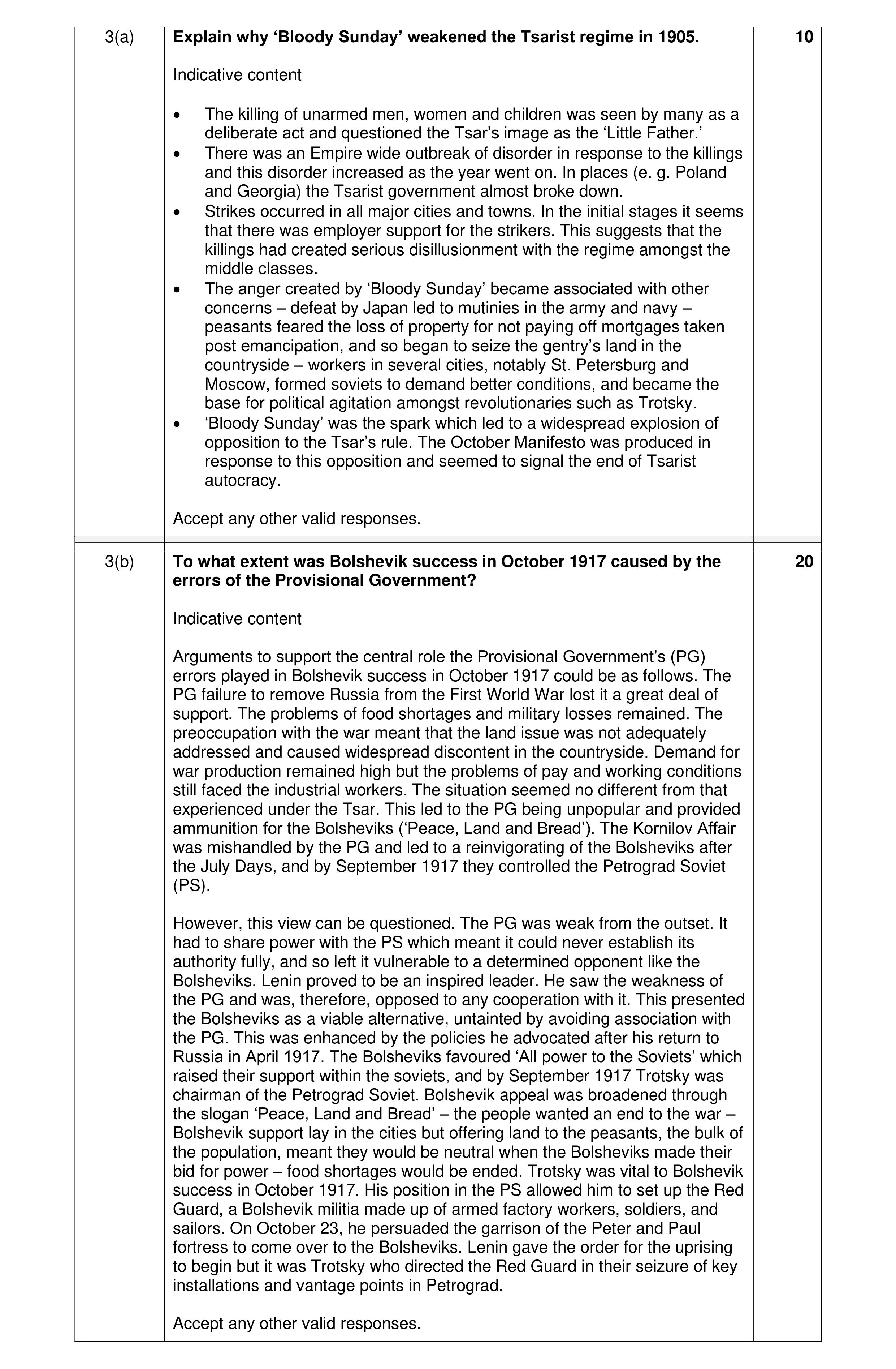 Mark scheme for question 7