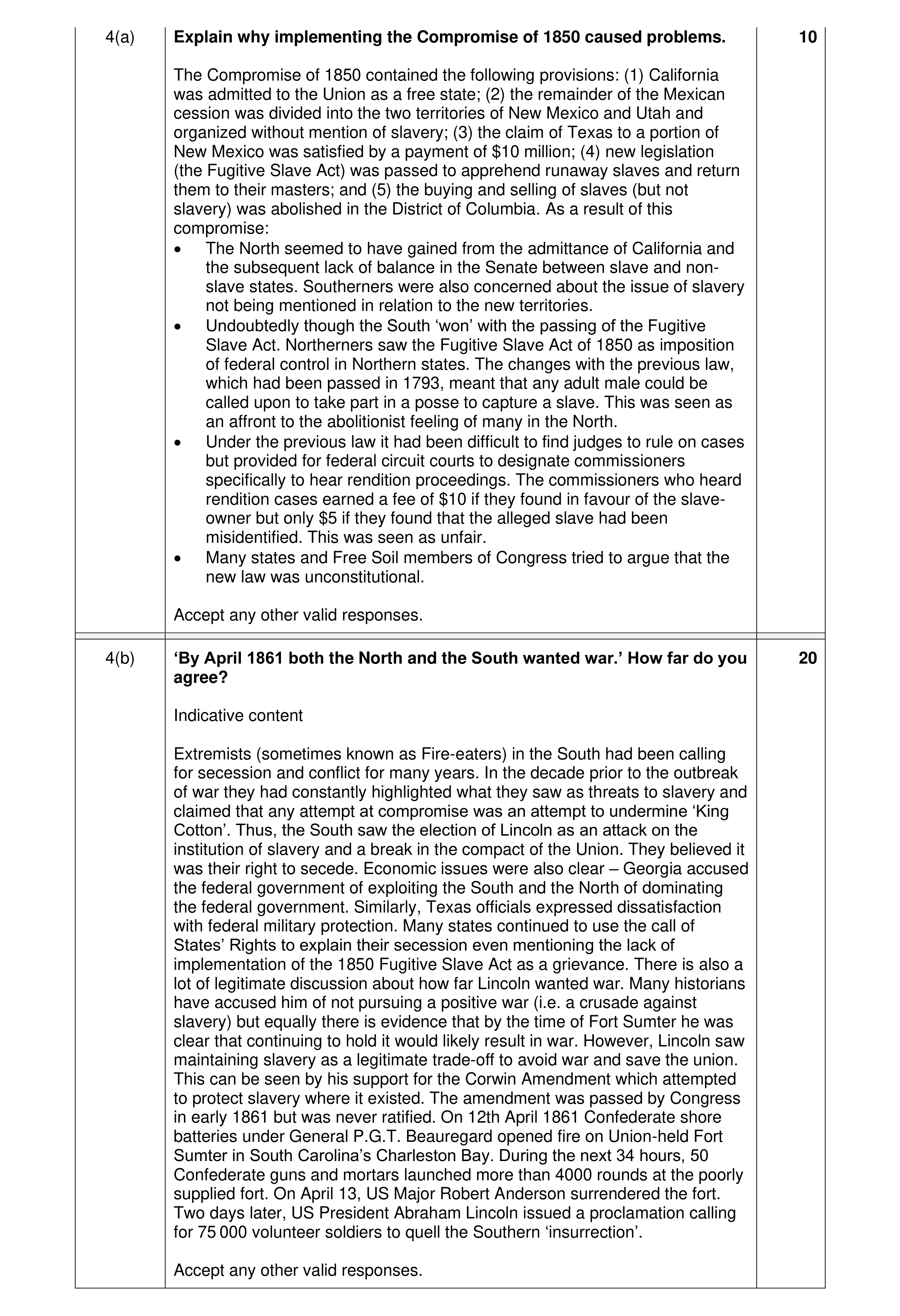 Mark scheme for question 7