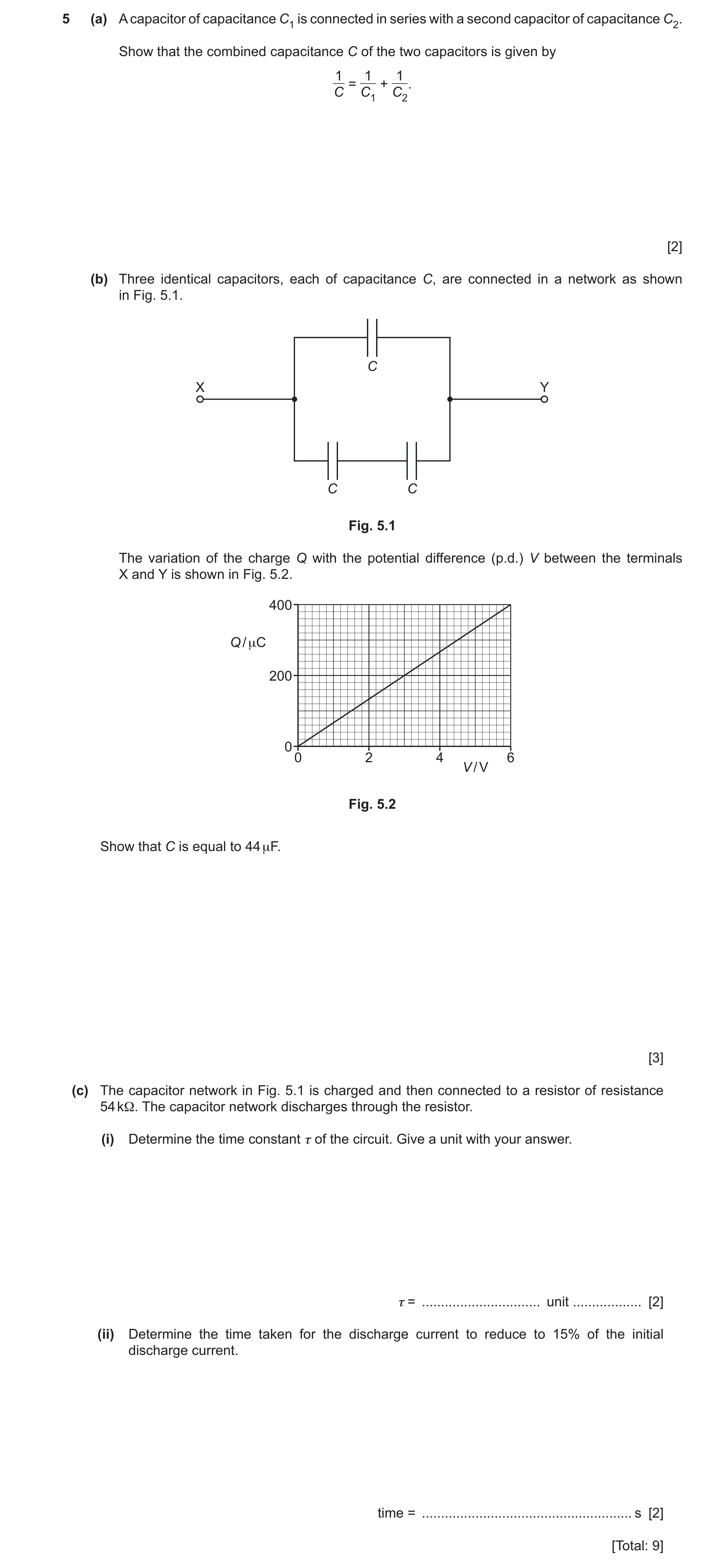 Question 7: (a) A capacitor of capacitance C1 is connected in series with a second capacitor of capacitance C2. Show that the combined capacitance C of…