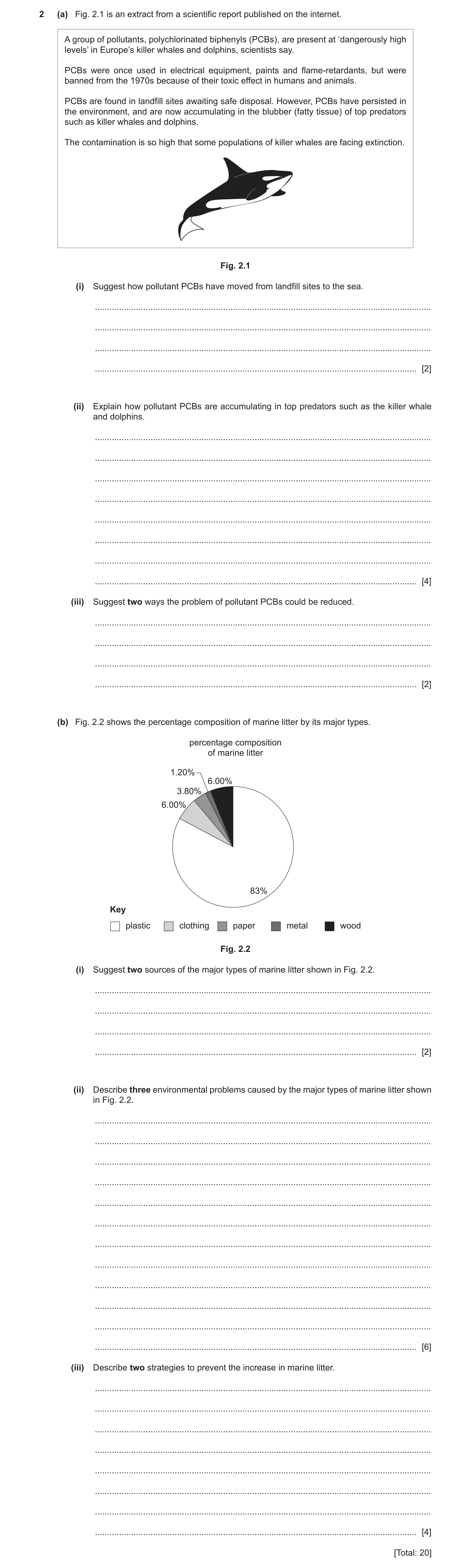 Question 4: (a) Fig. 2.1 is an extract from a scientific report published on the internet. A group of pollutants, polychlorinated biphenyls (PCBs), are…