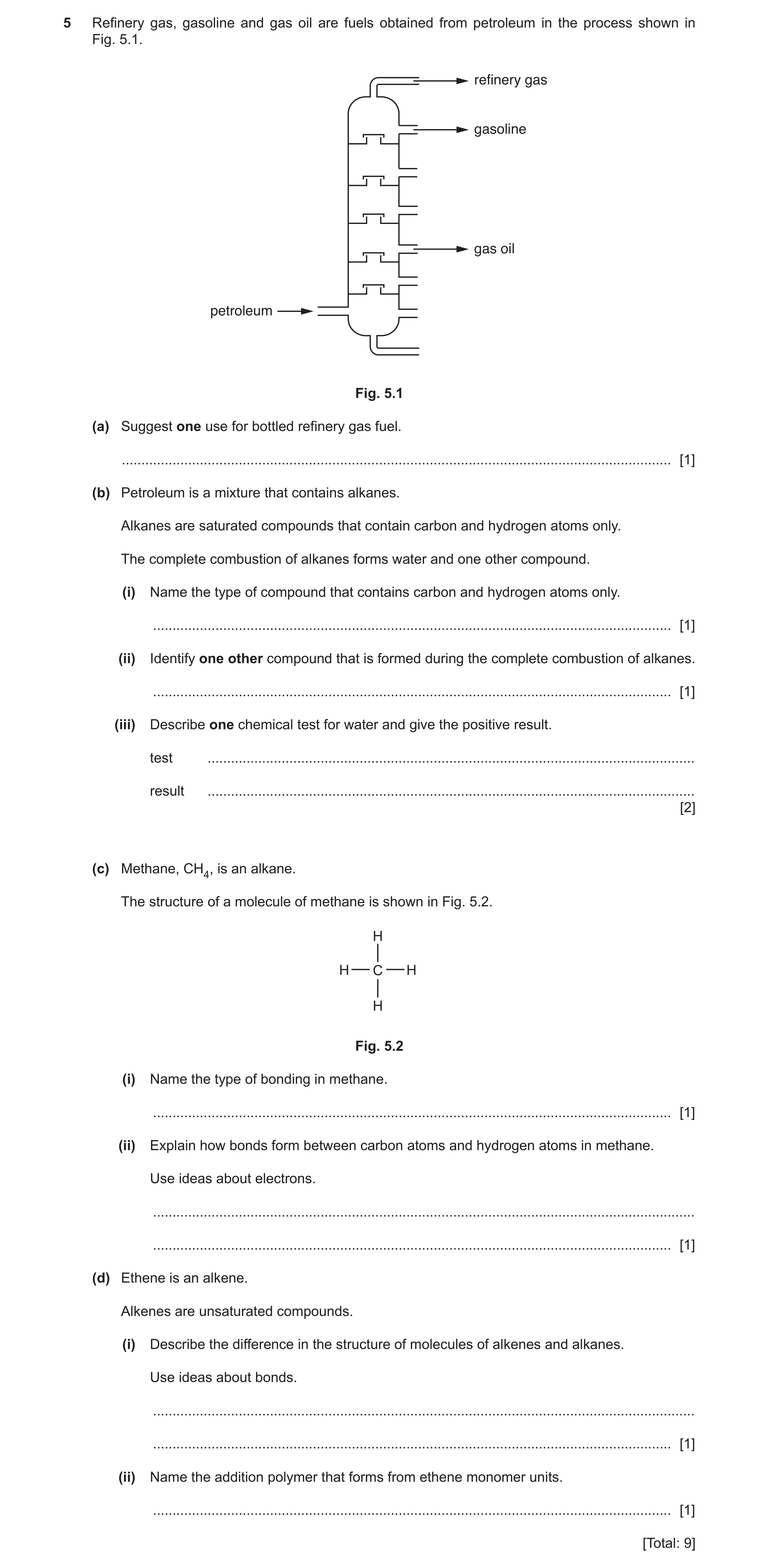 Question 10: Refinery gas, gasoline and gas oil are fuels obtained from petroleum in the process shown in Fig. 5.1. refinery gas gasoline gas oil petrol…