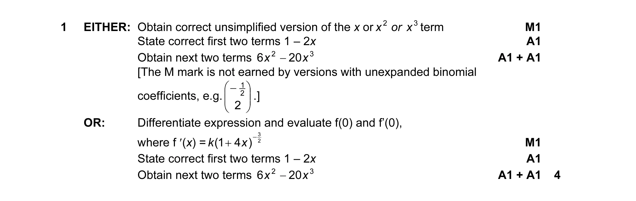 Mark scheme for question 2