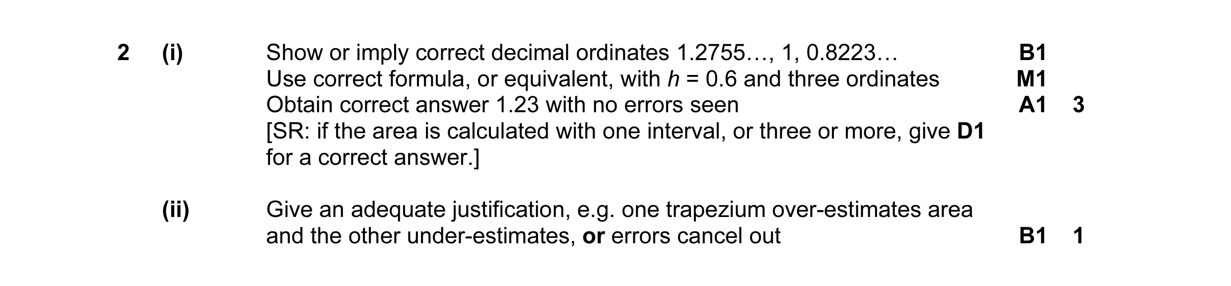 Mark scheme for question 1