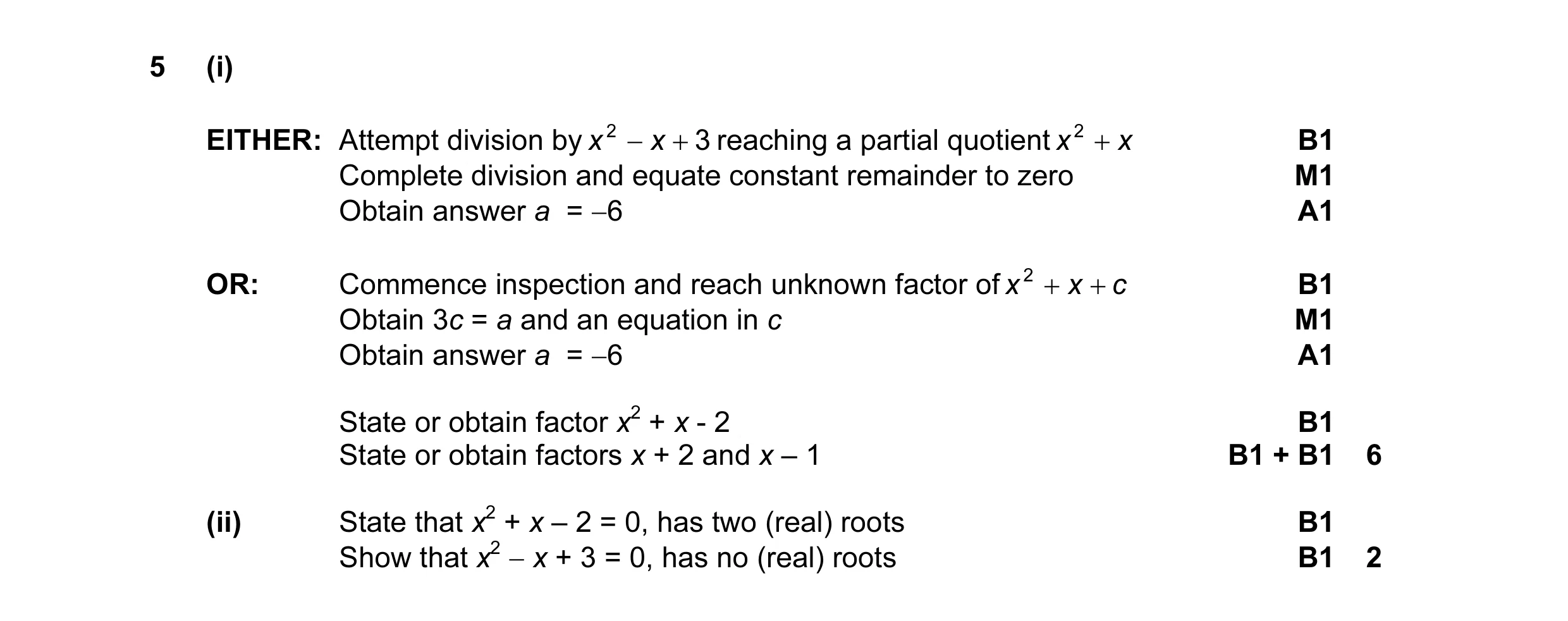 Mark scheme for question 2