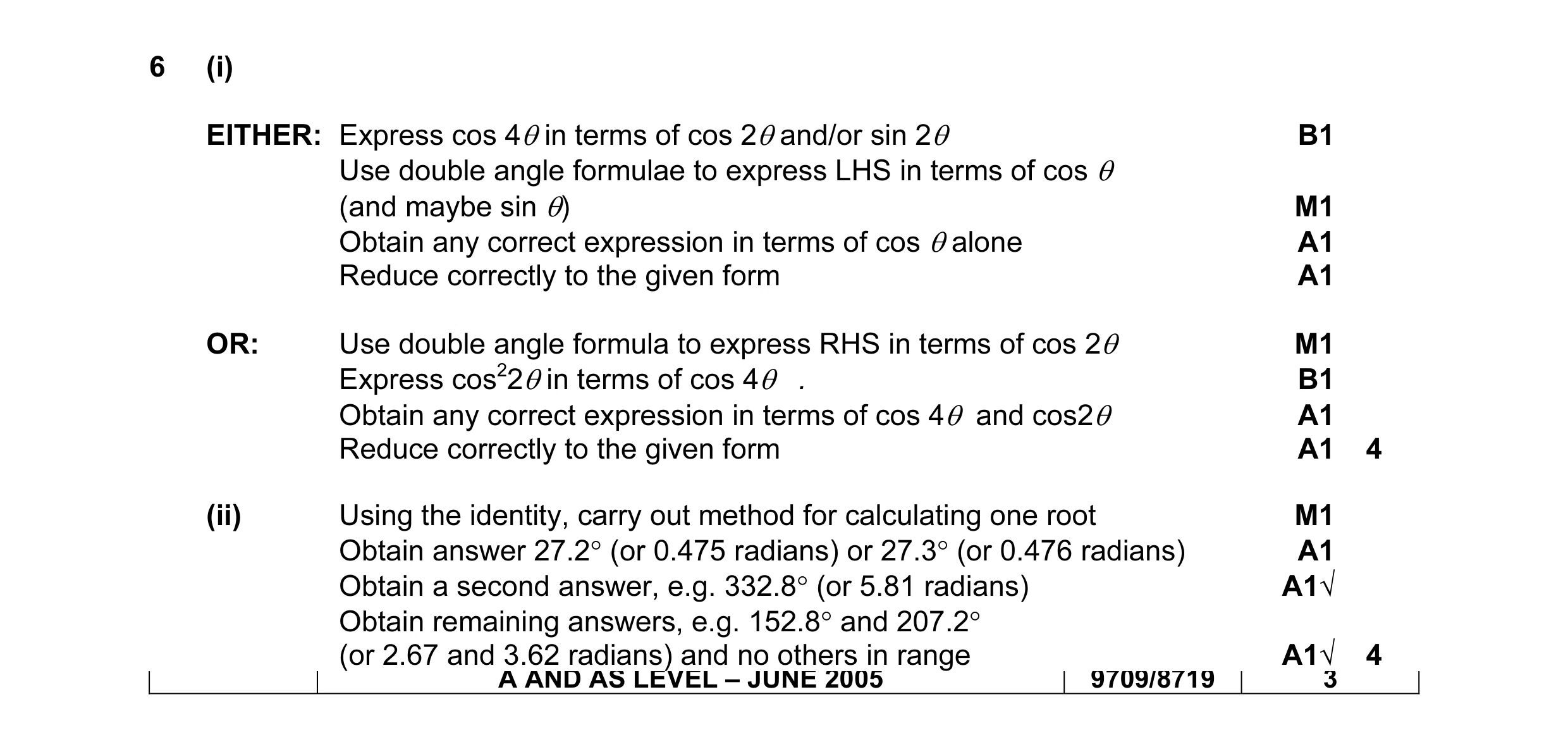 Mark scheme for question 3