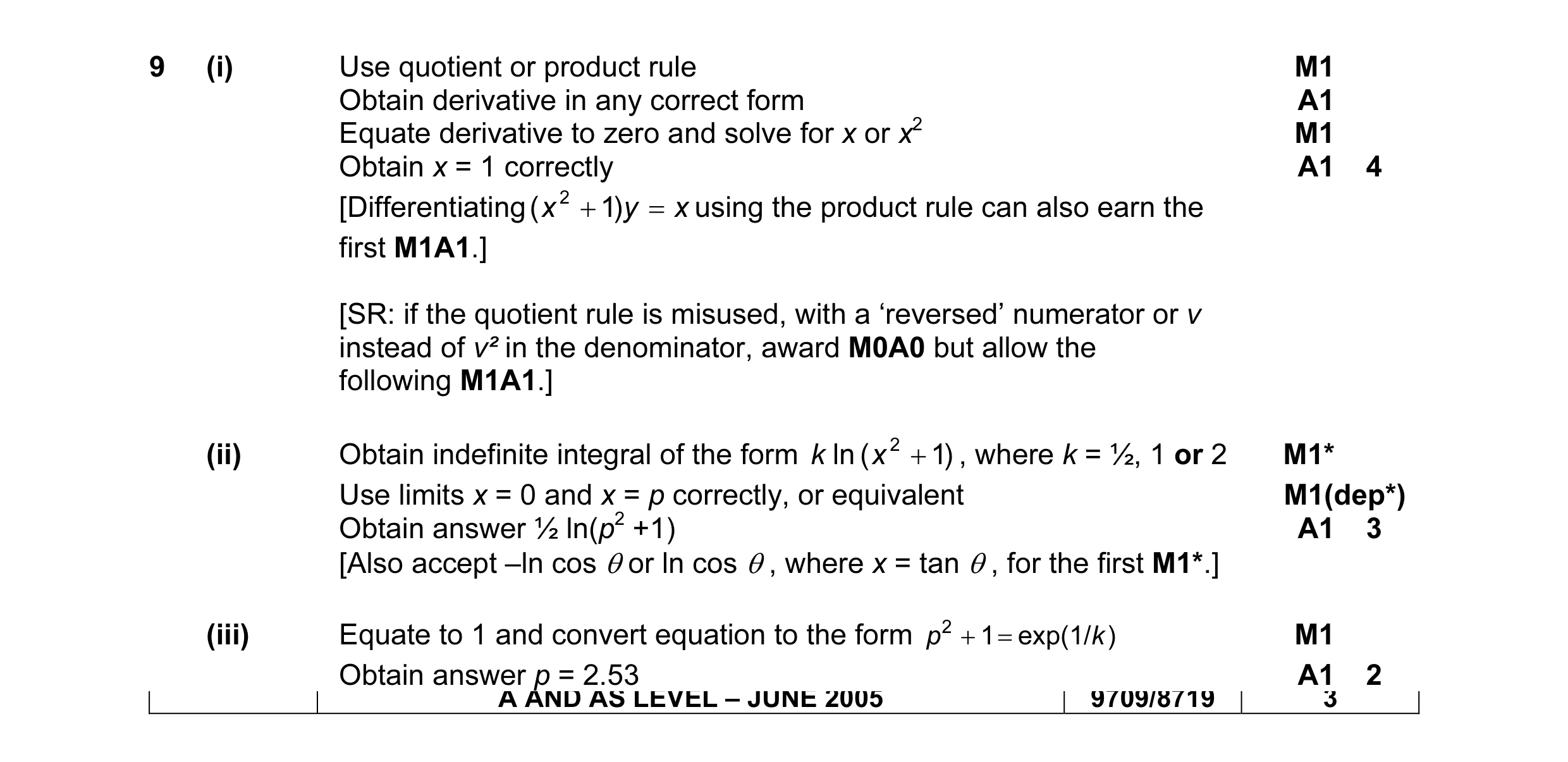 Mark scheme for question 1