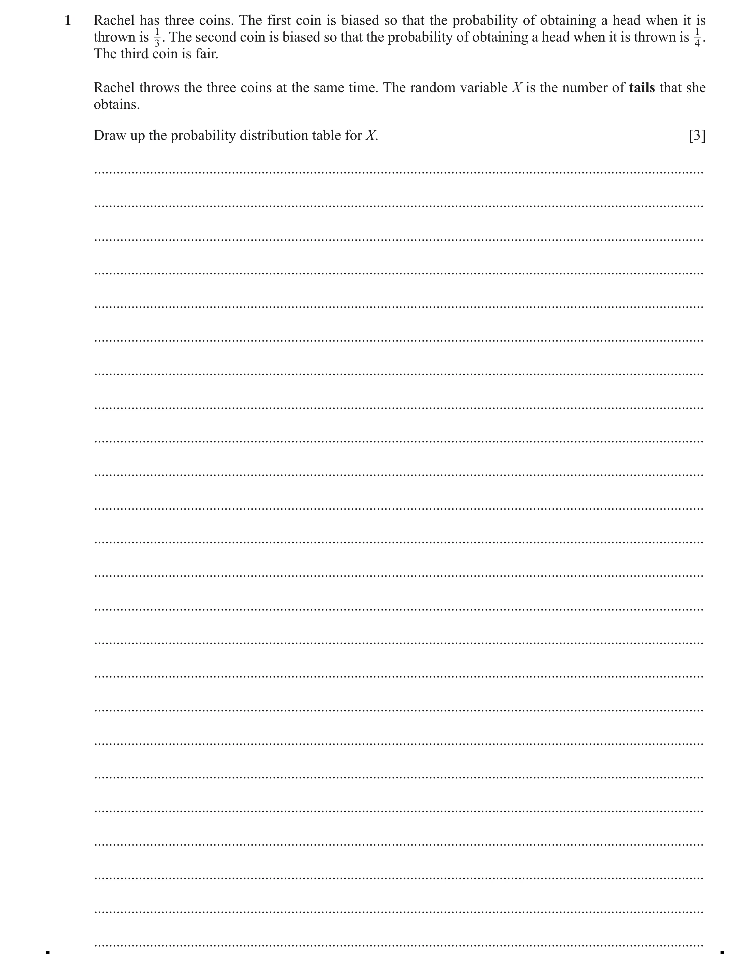 Question 100: Rachel has three coins. The first coin is biased so that the probability of obtaining a head when it is thrown is 1. The second coin is bia…