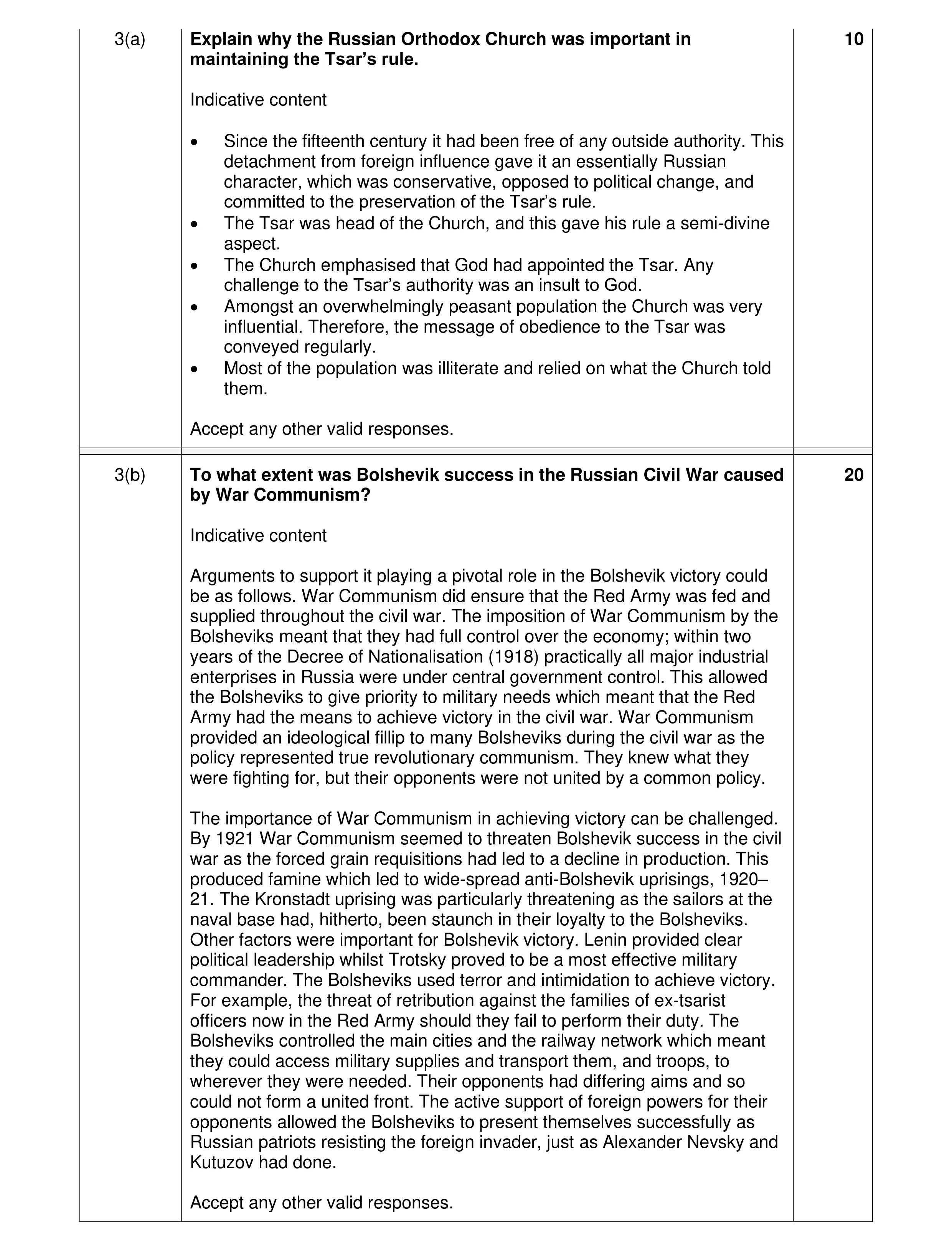 Mark scheme for question 7