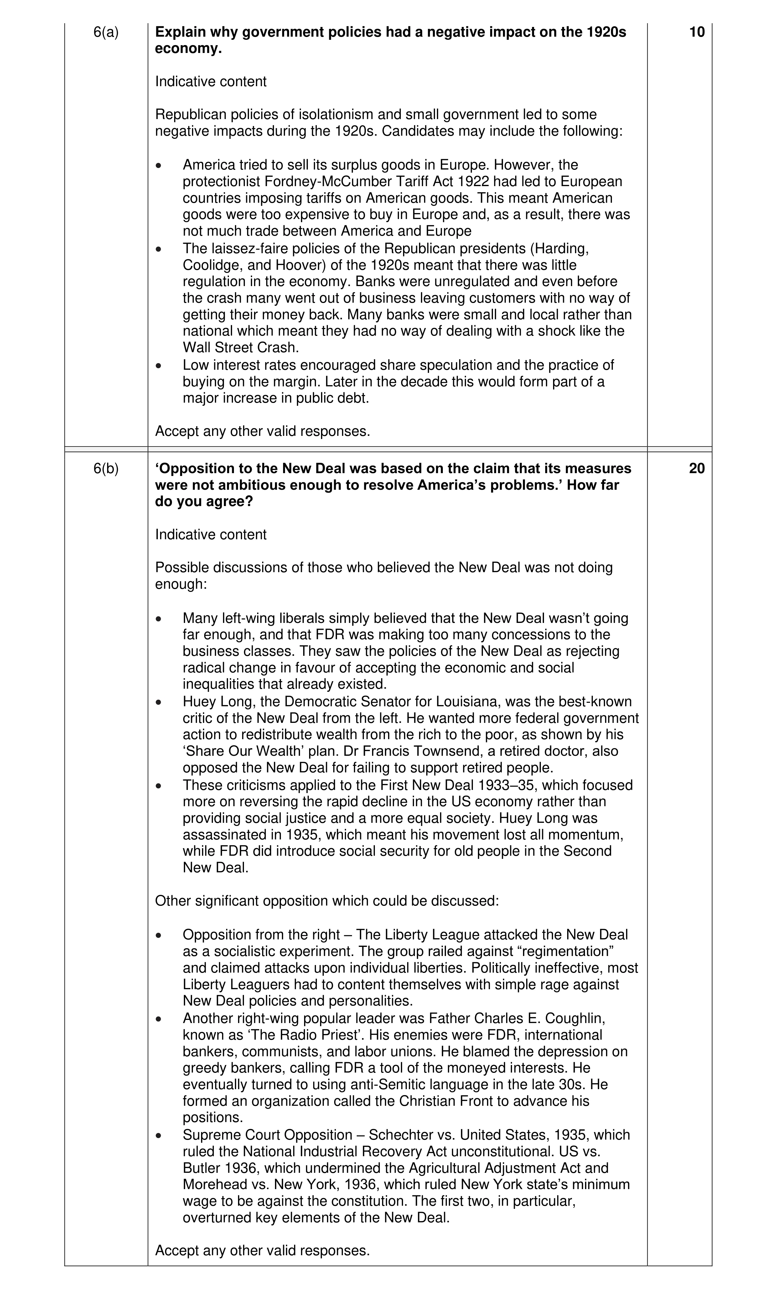 Mark scheme for question 10