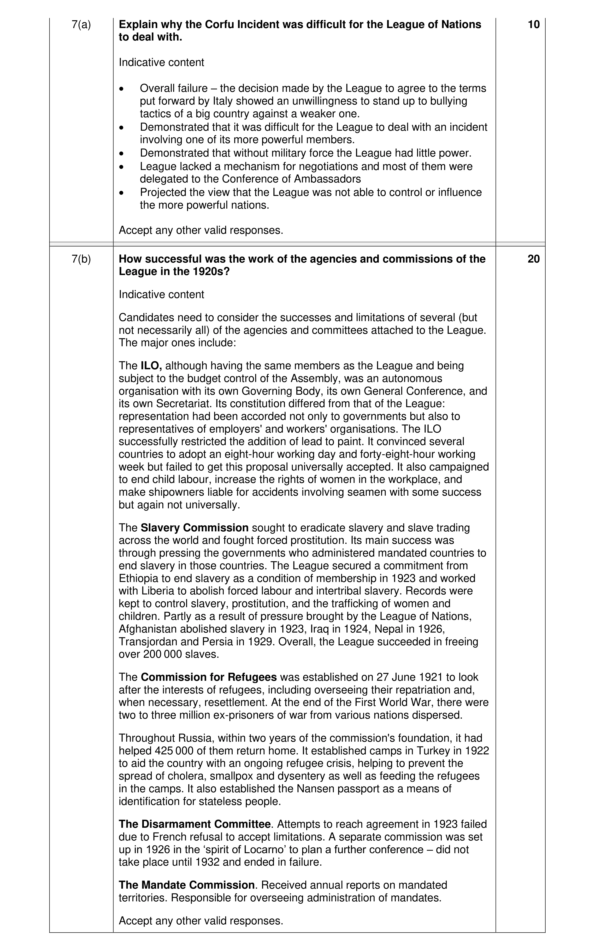 Mark scheme for question 9