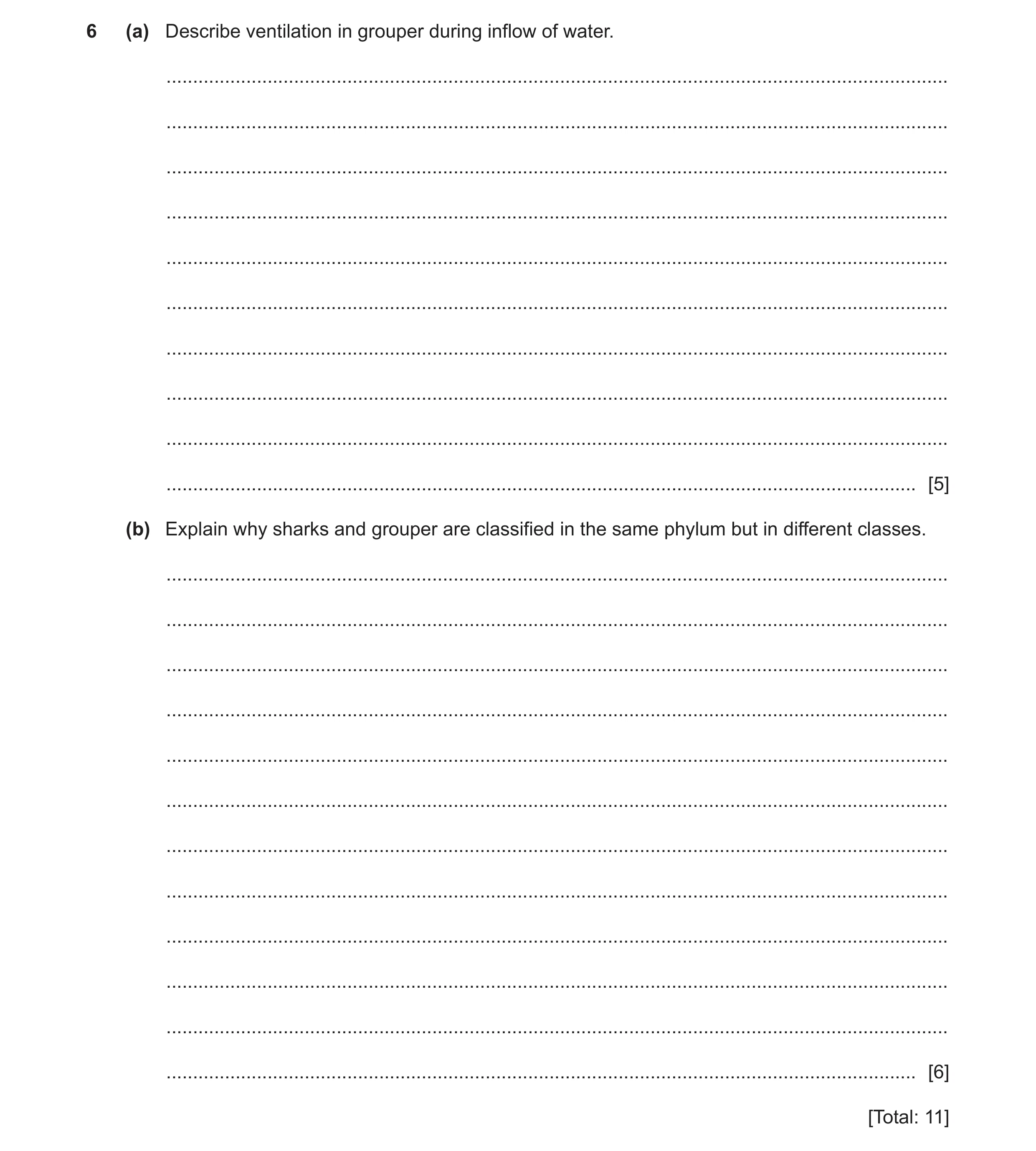 Question 8: (a) Describe ventilation in grouper during inflow of water. ...............................................................................…