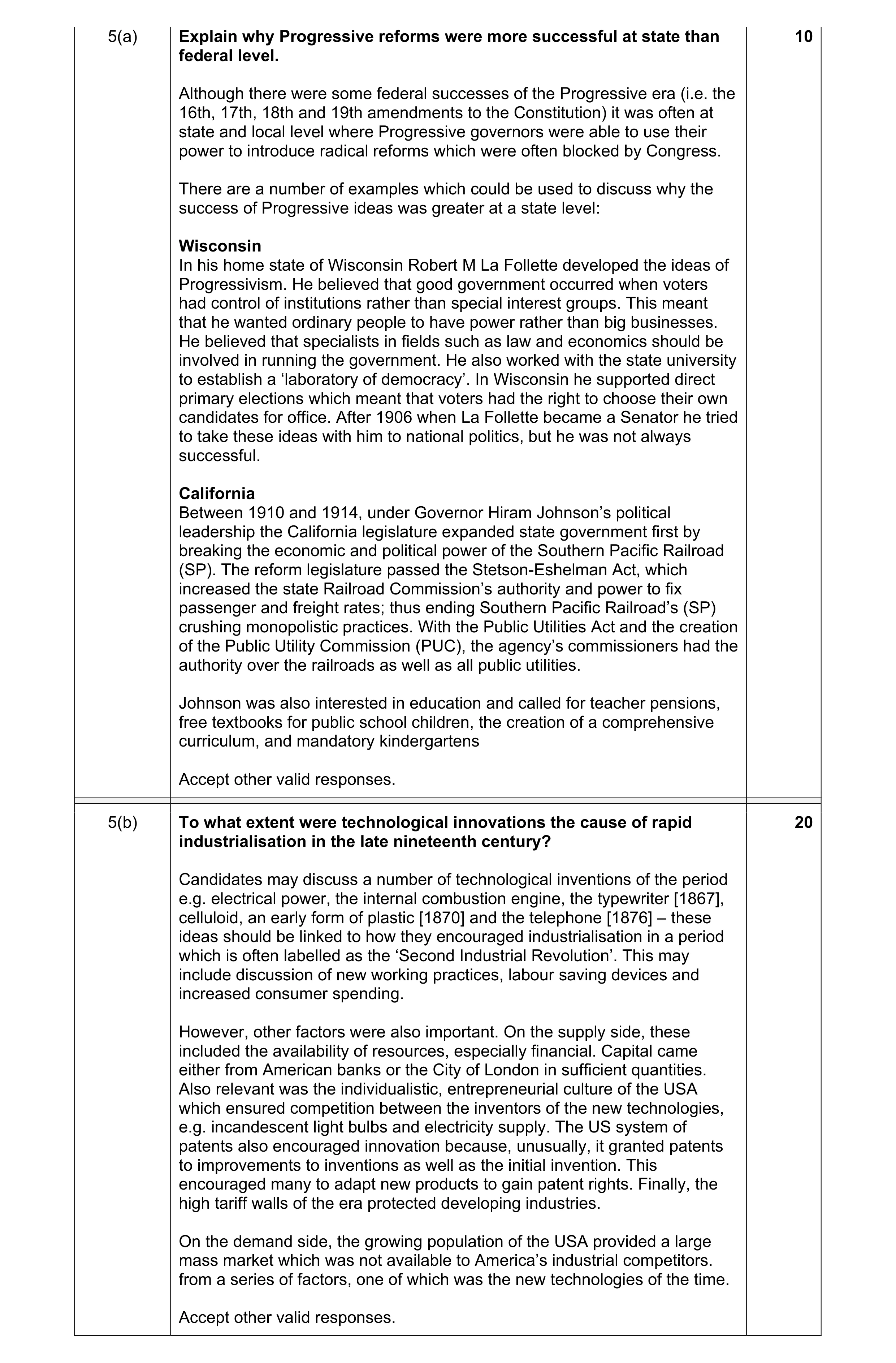 Mark scheme for question 2