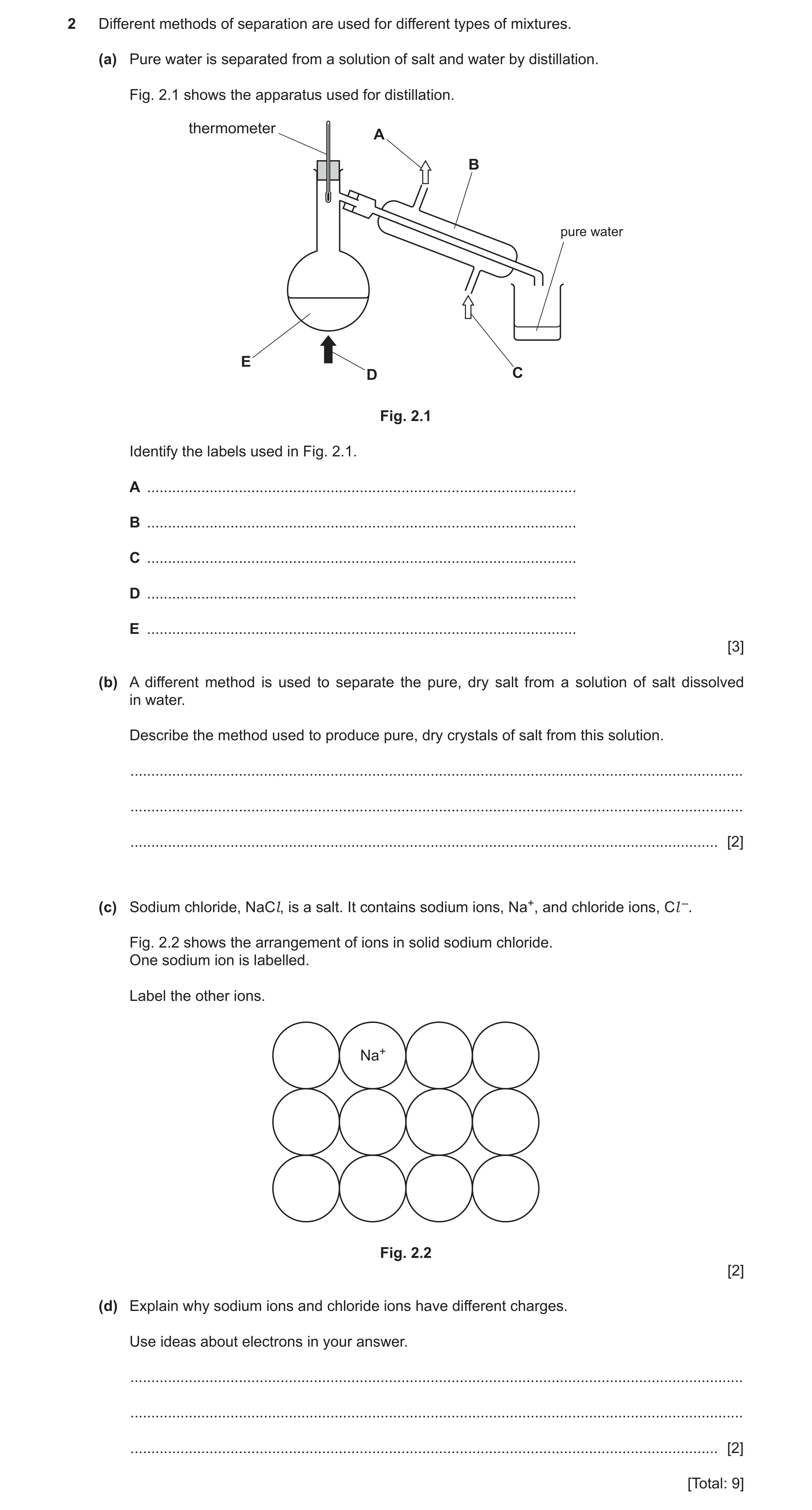 Question 14: Different methods of separation are used for different types of mixtures. (a) Pure water is separated from a solution of salt and water by …
