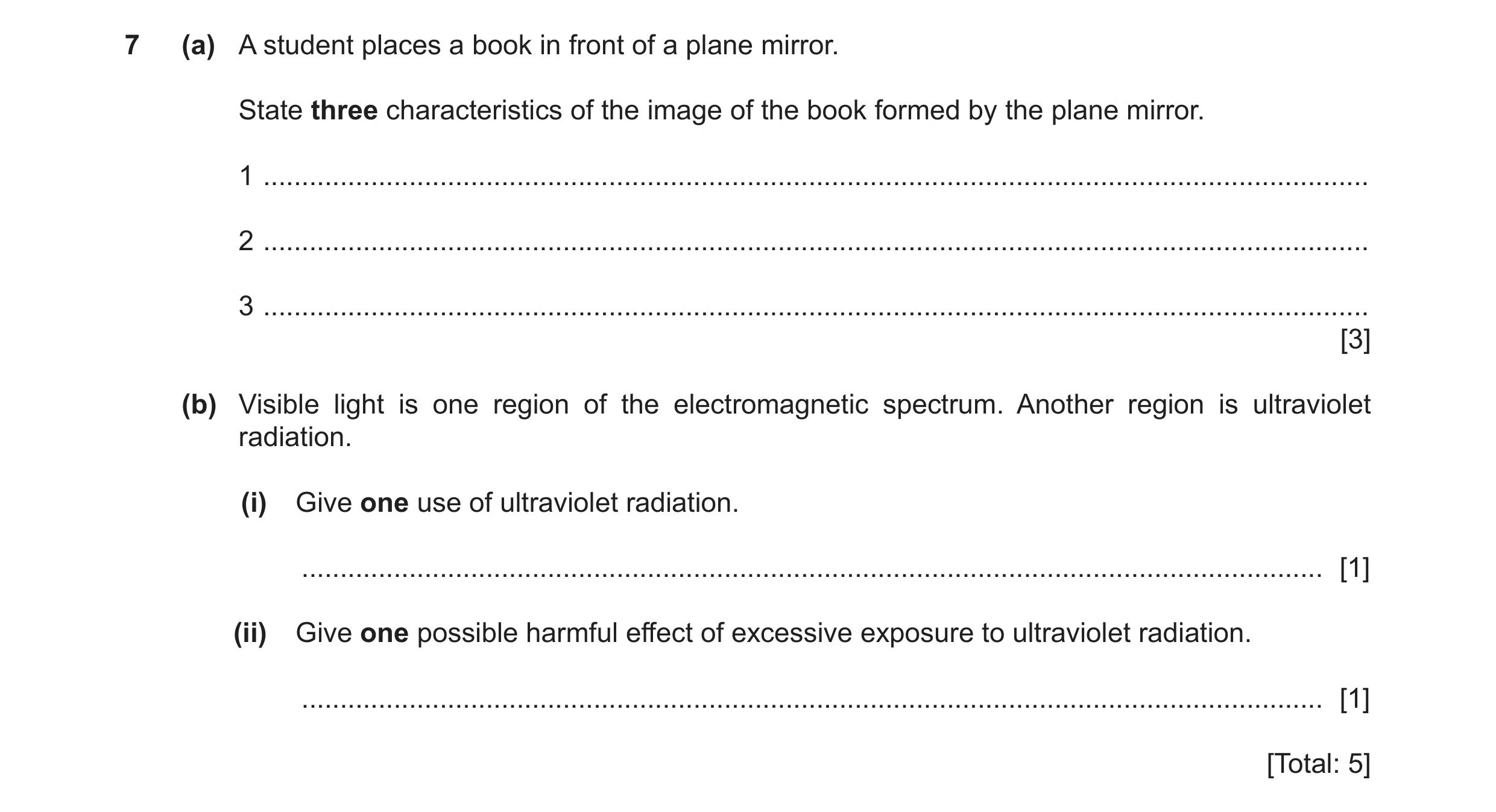 Question 29: (a) A student places a book in front of a plane mirror. State three characteristics of the image of the book formed by the plane mirror. 1 …