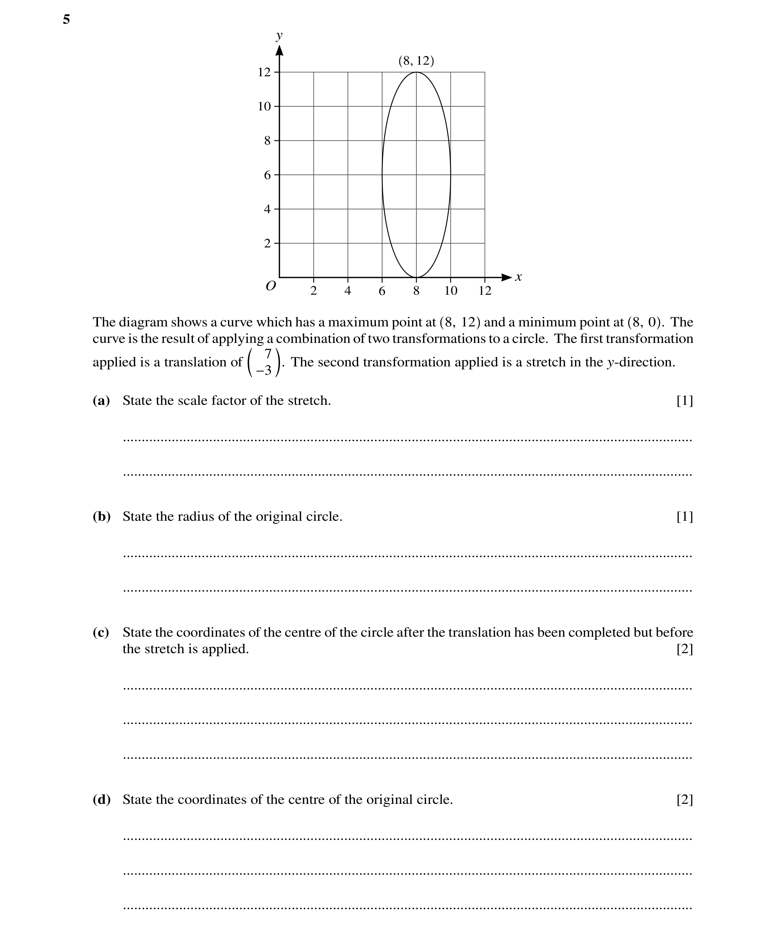 Question 24: y 8, 12 12 10 8 6 4 2 x O 2 4 6 8 10 12 The diagram shows a curve which has a maximum point at 8, 12 and a minimum point at 8, 0 . The curv…