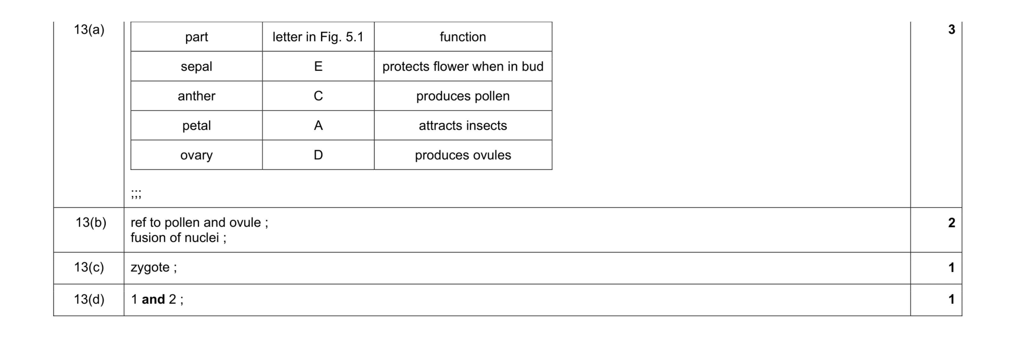 Mark scheme for question 5