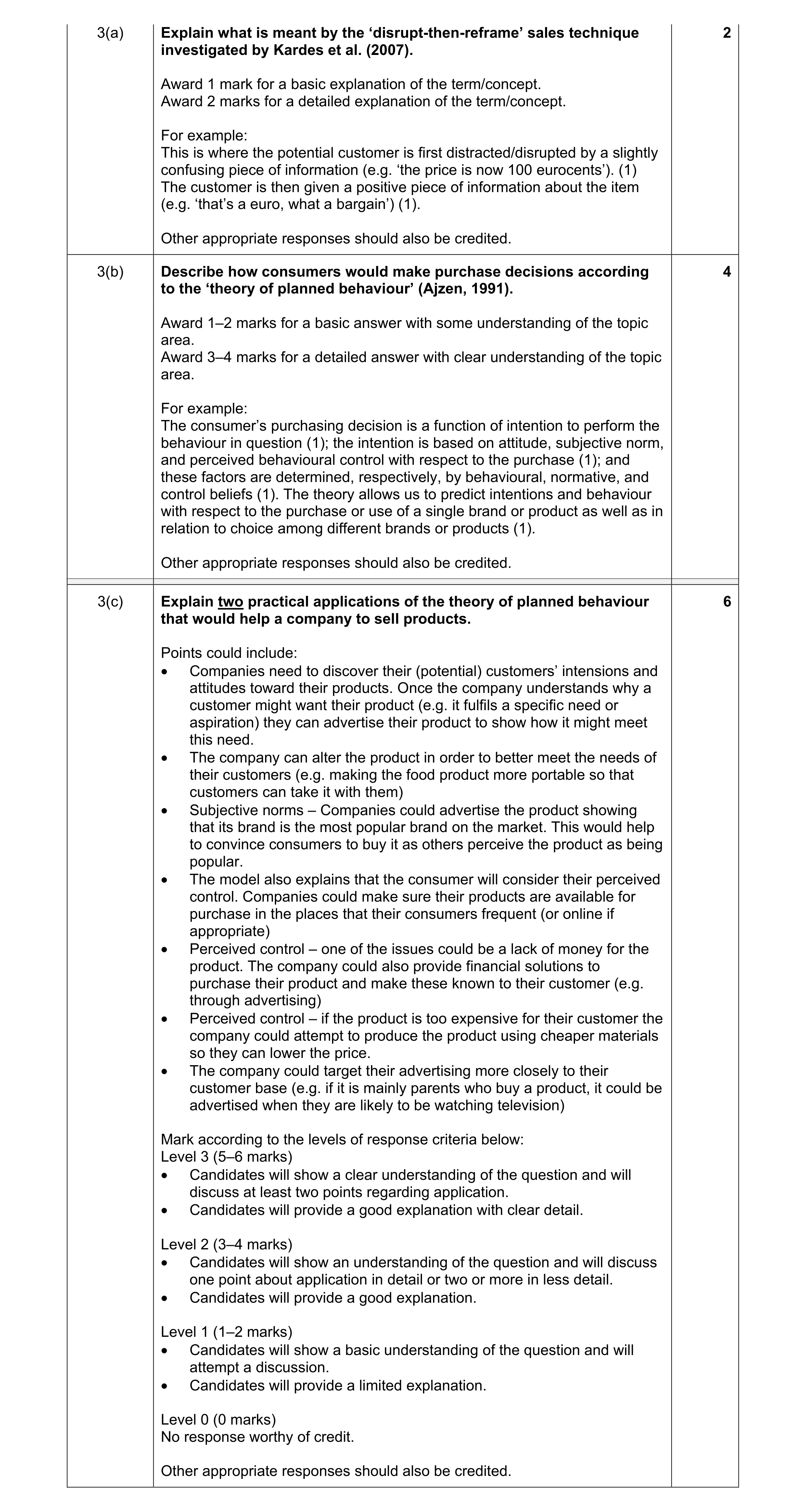 Mark scheme for question 9