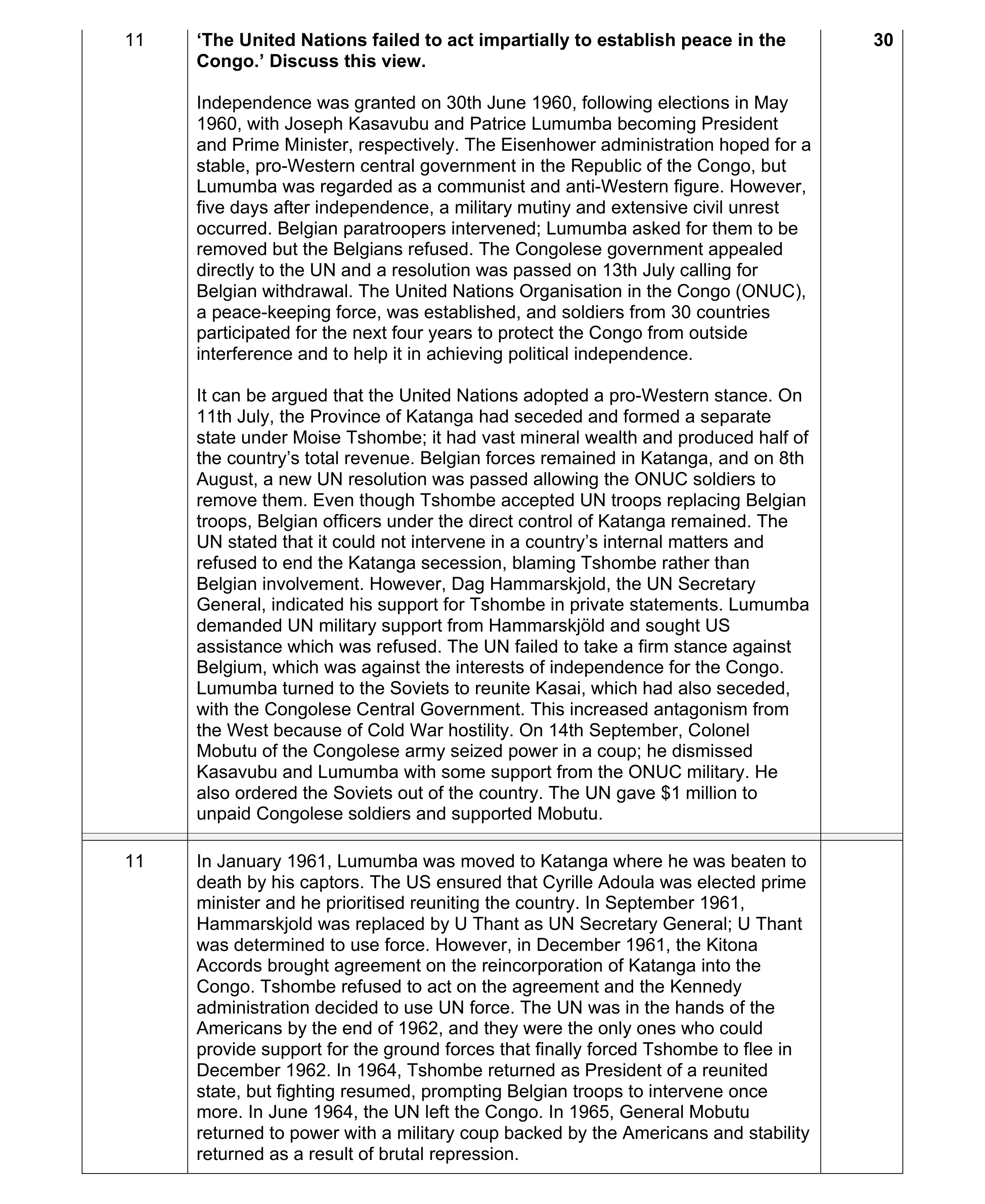 Mark scheme for question 2
