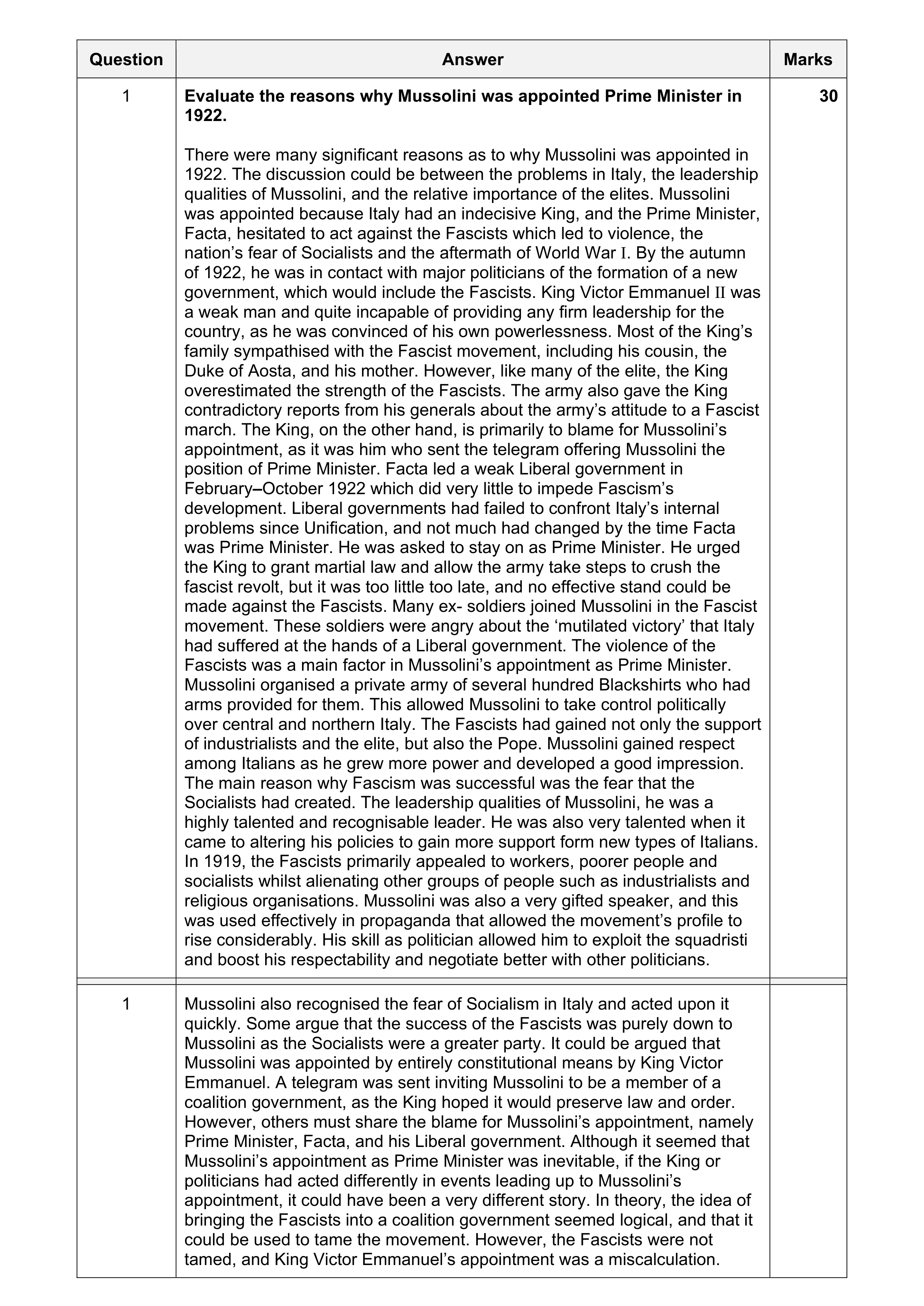 Mark scheme for question 4