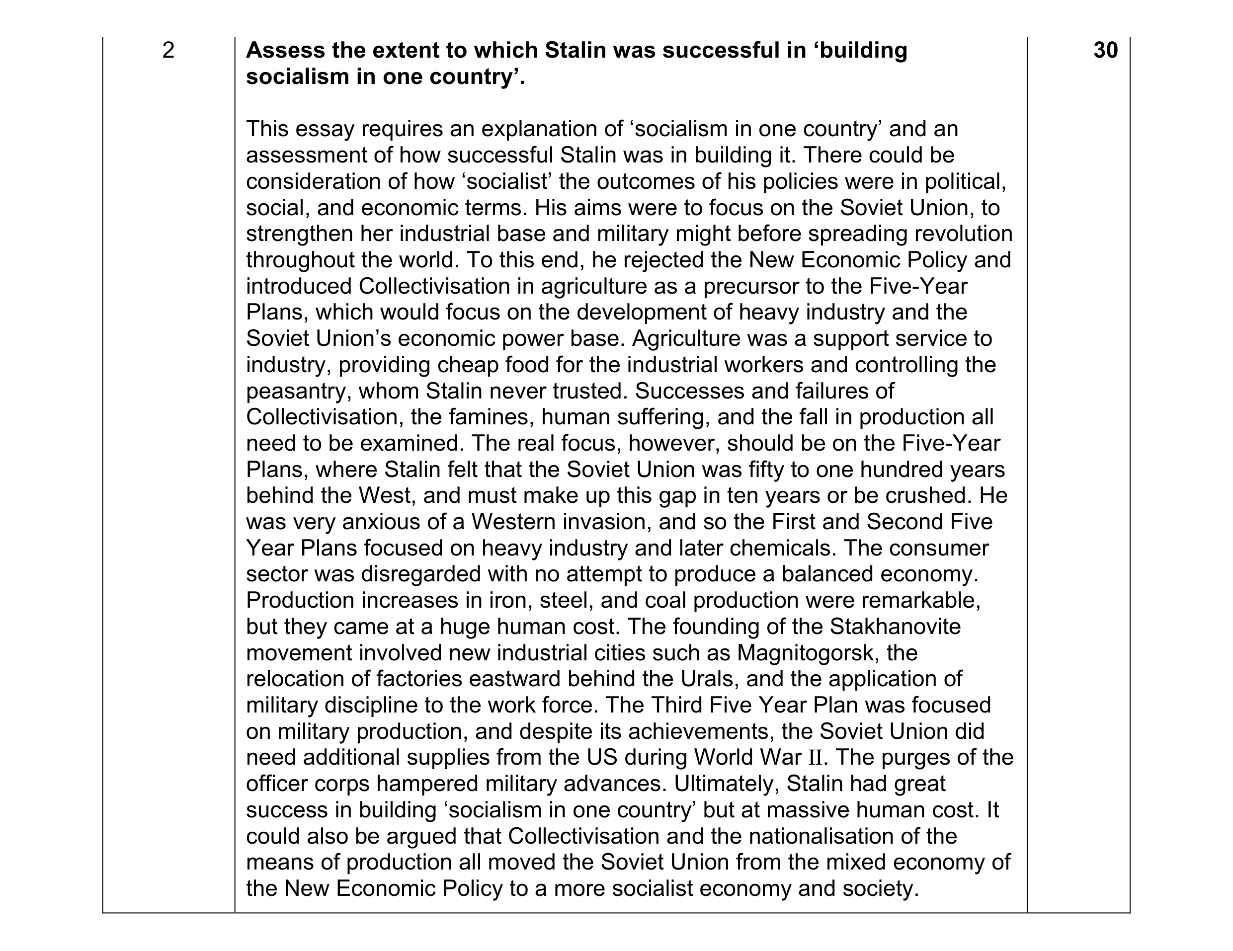 Mark scheme for question 2