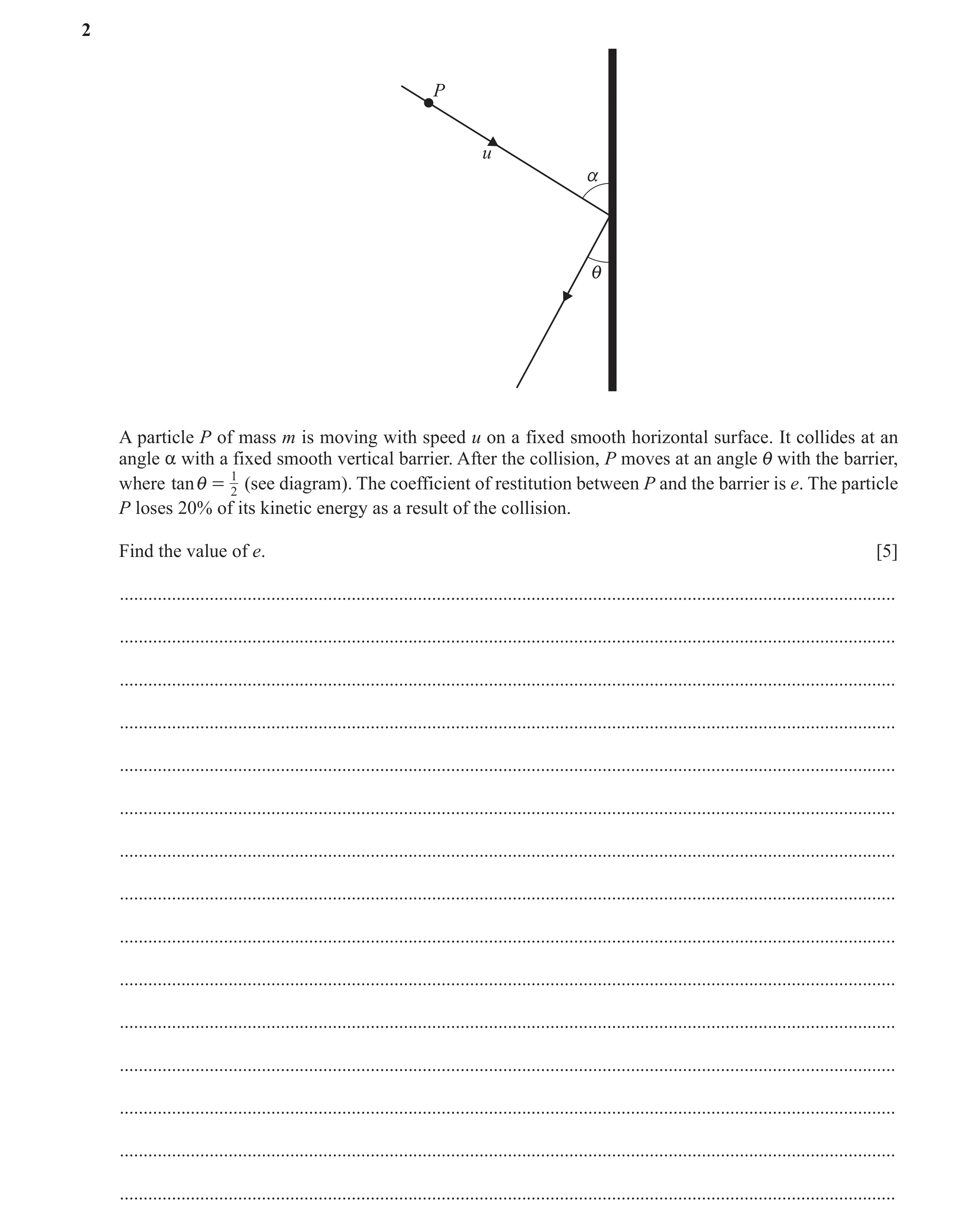 Question 19: P u a i A particle P of mass m is moving with speed u on a fixed smooth horizontal surface. It collides at an angle a with a fixed smooth v…