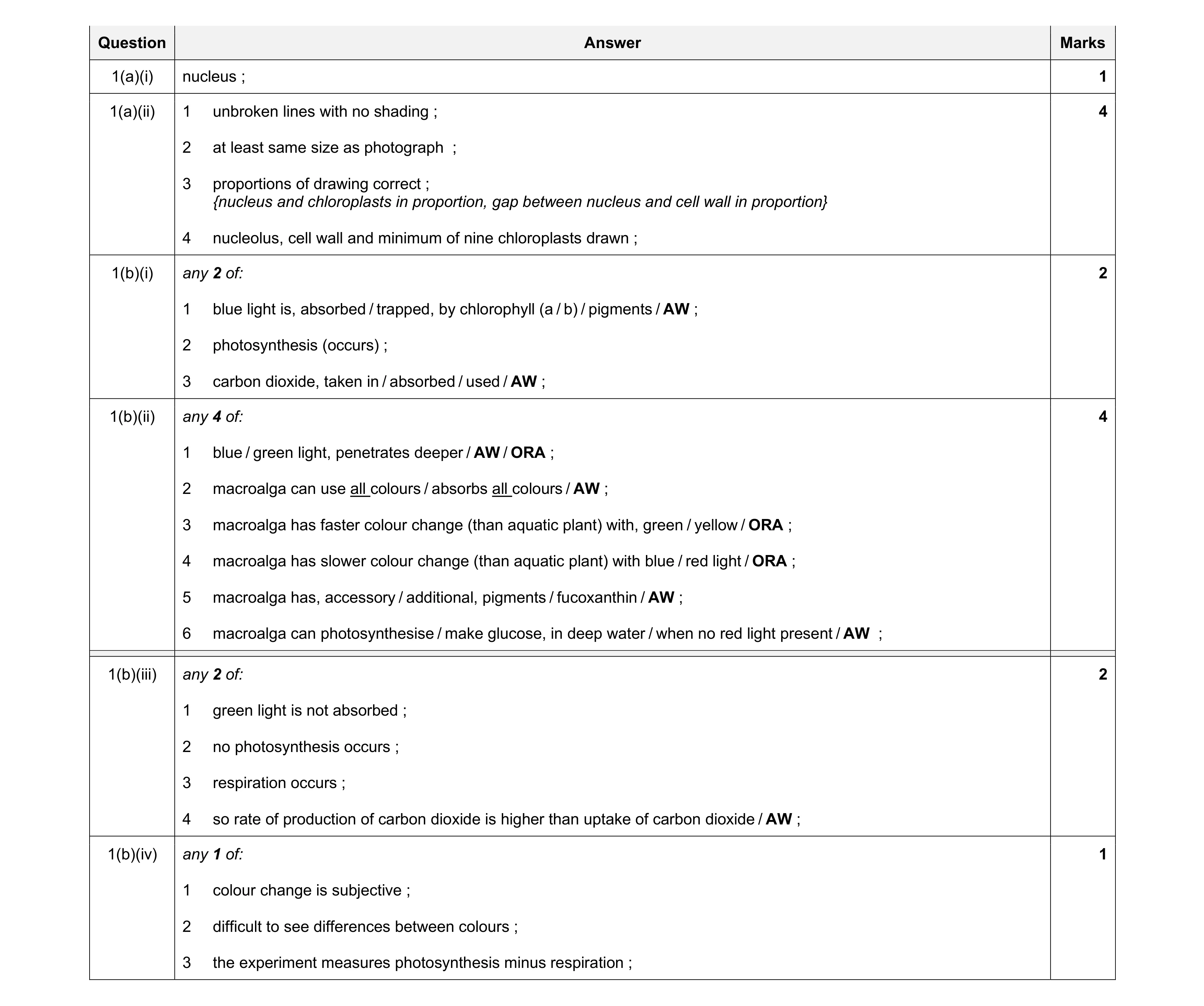 Mark scheme for question 13