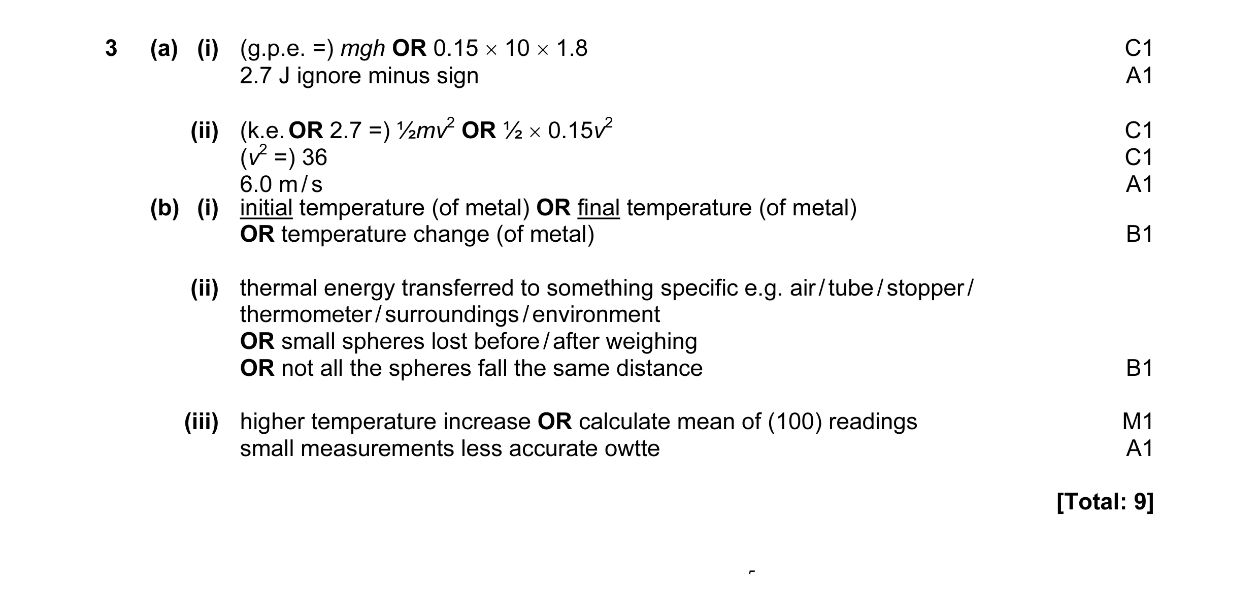 Mark scheme for question 49