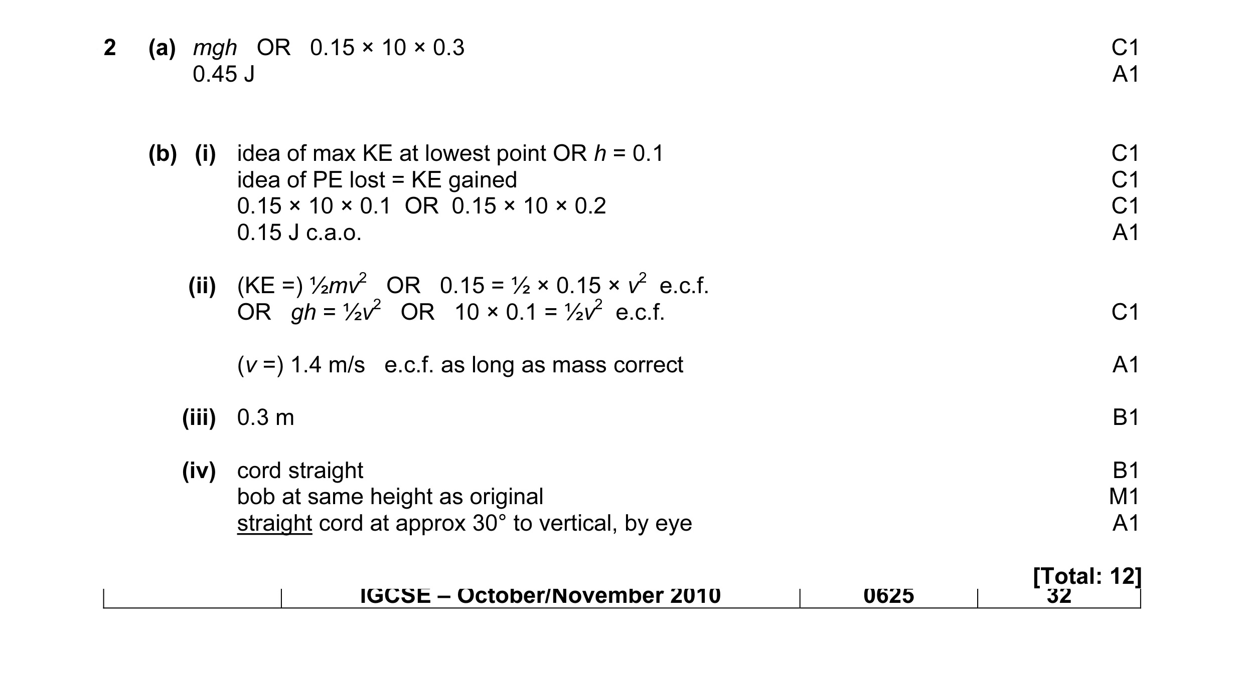 Mark scheme for question 22
