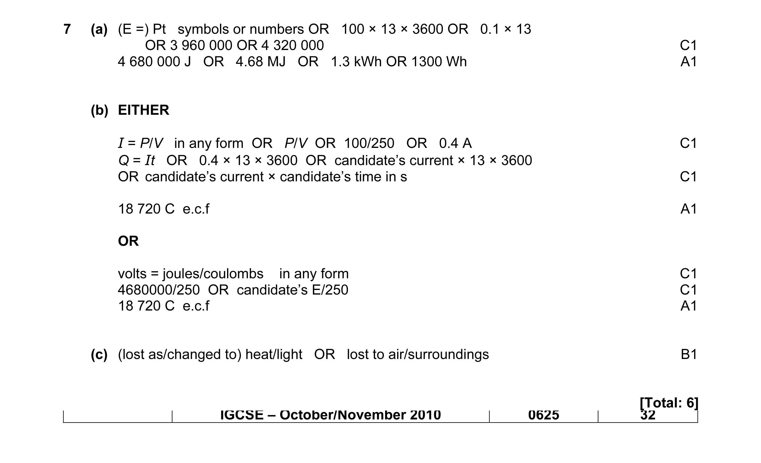 Mark scheme for question 23