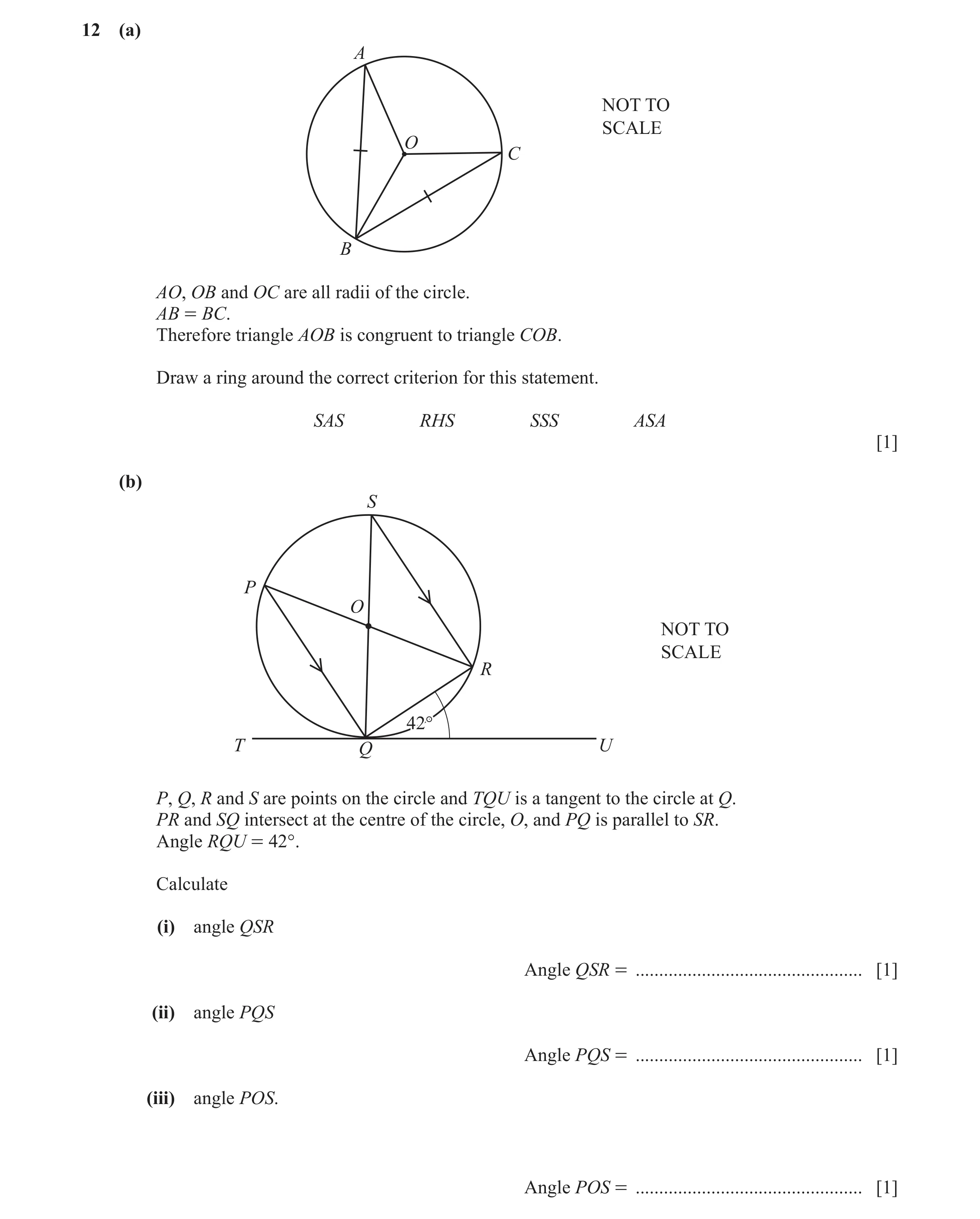 Question 34: (a) A NOT TO SCALE O C B AO, OB and OC are all radii of the circle. AB = BC. Therefore triangle AOB is congruent to triangle COB. Draw a ri…