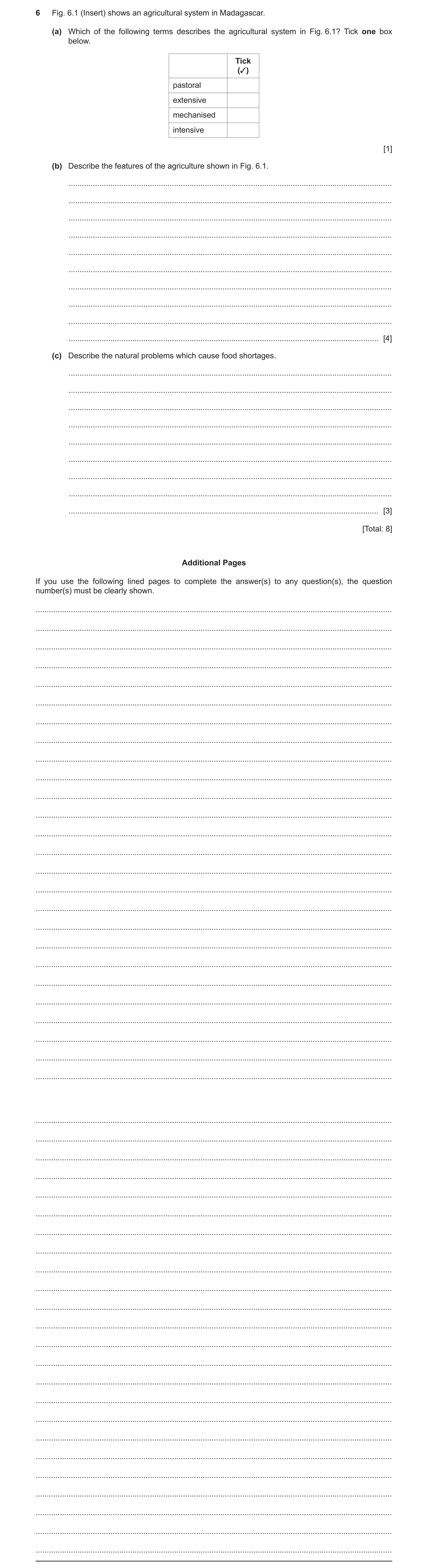 Question 12: Fig. 6.1 (Insert) shows an agricultural system in Madagascar. (a) Which of the following terms describes the agricultural system in Fig. 6.…