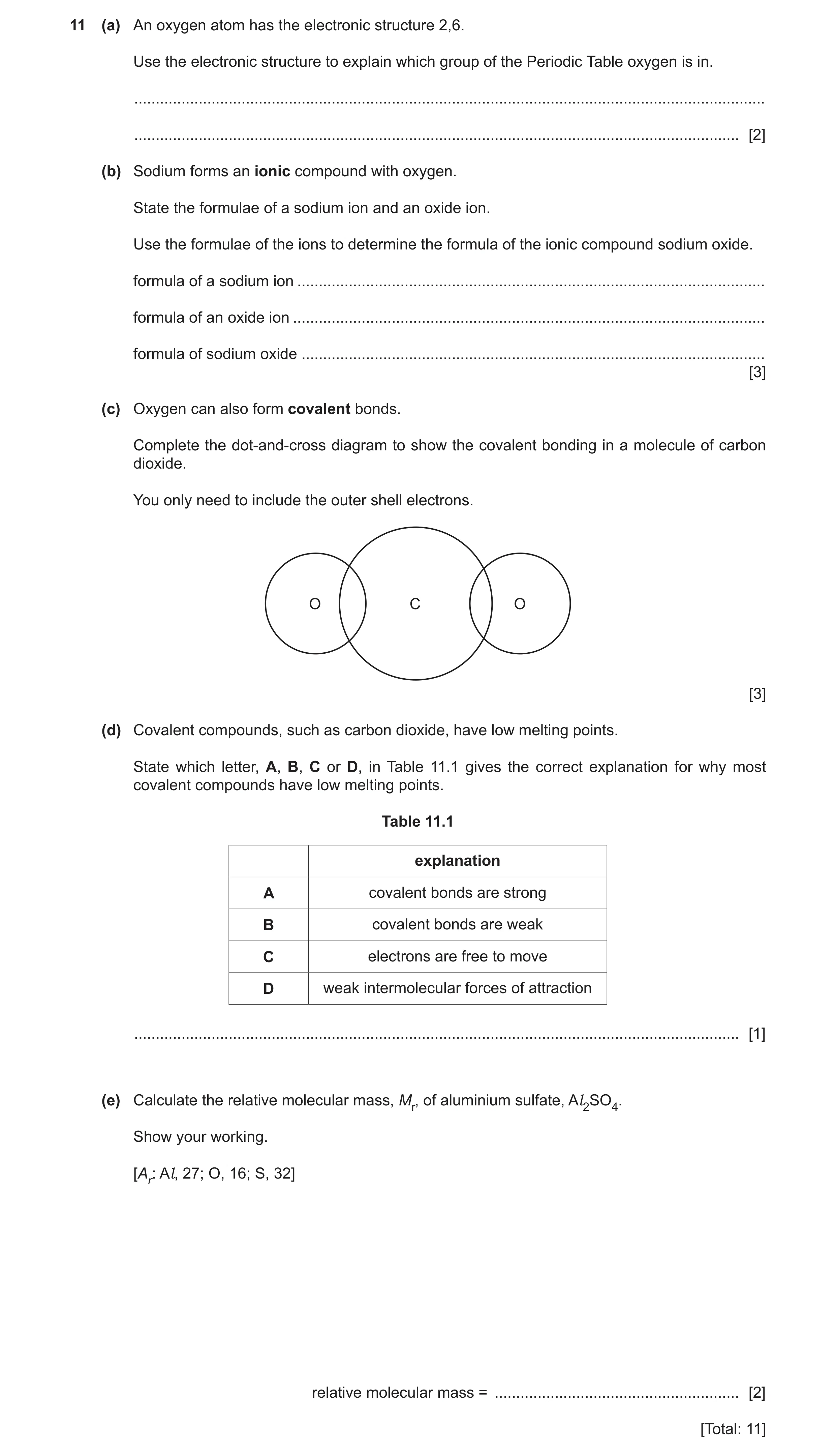 Question 15: (a) An oxygen atom has the electronic structure 2,6. Use the electronic structure to explain which group of the Periodic Table oxygen is in…