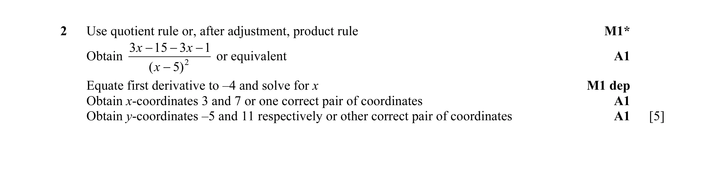 Mark scheme for question 44