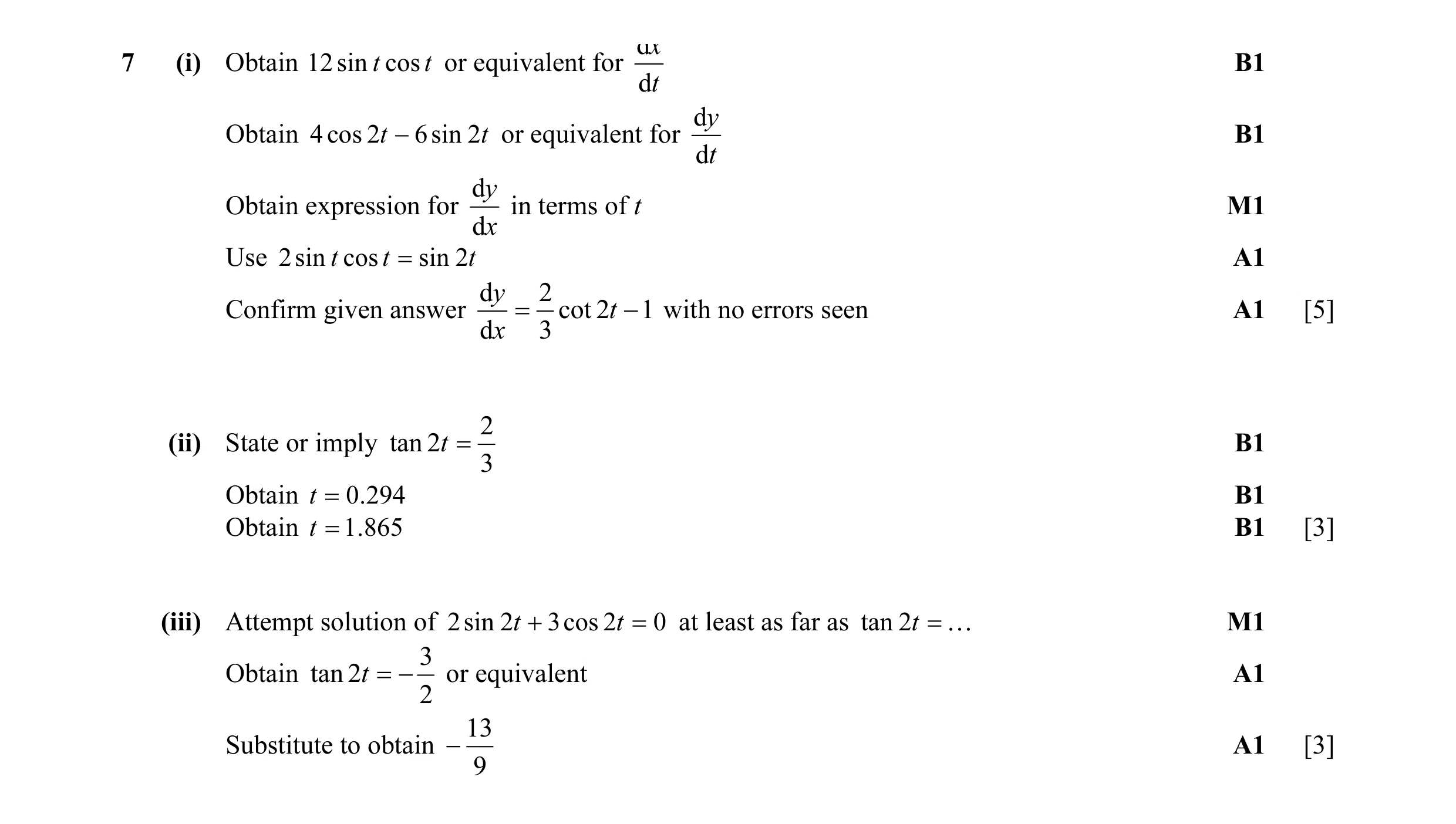Mark scheme for question 45