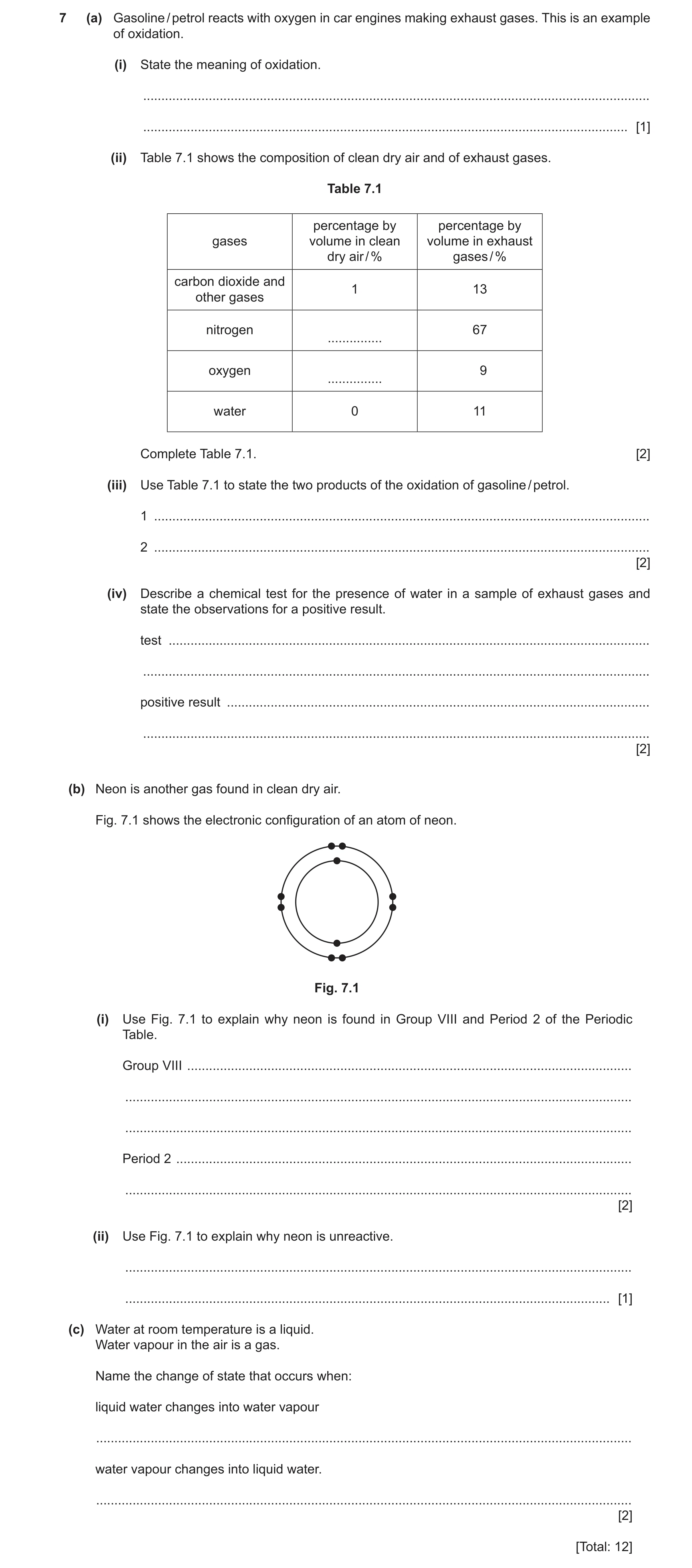 Question 24: (a) Gasoline / petrol reacts with oxygen in car engines making exhaust gases. This is an example of oxidation. (i) State the meaning of oxi…