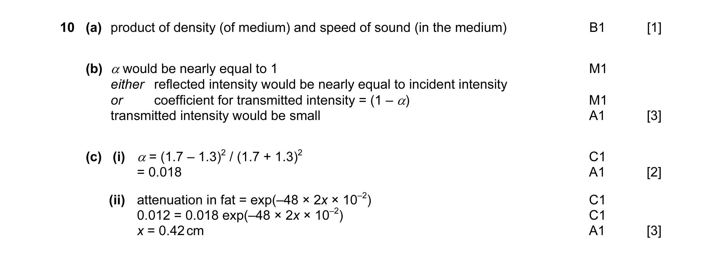 Mark scheme for question 11