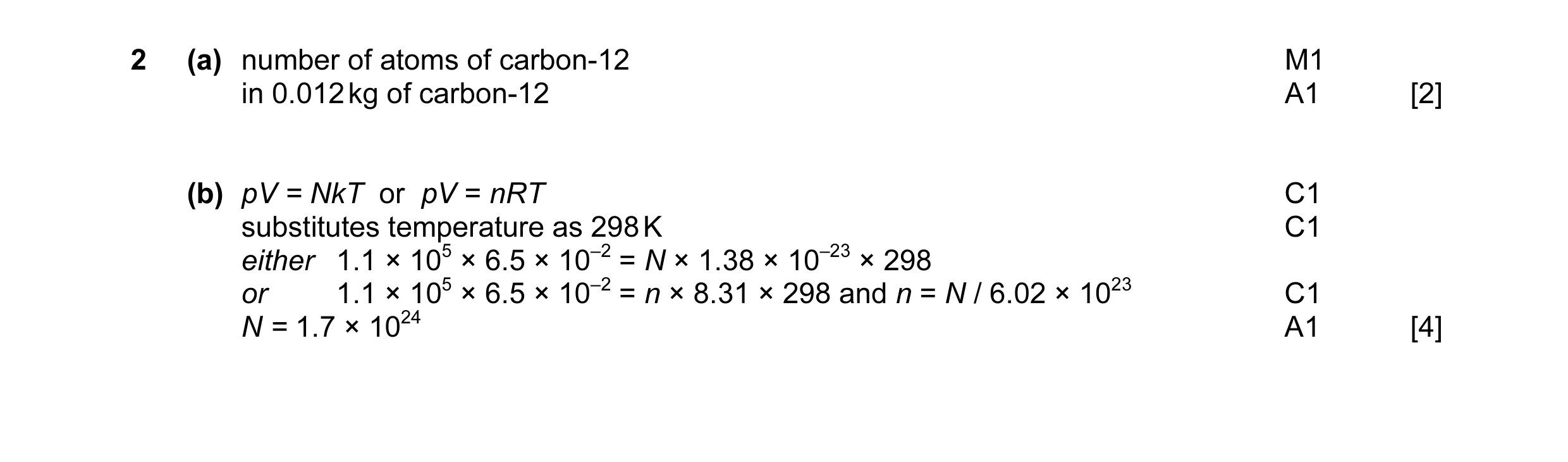 Mark scheme for question 1