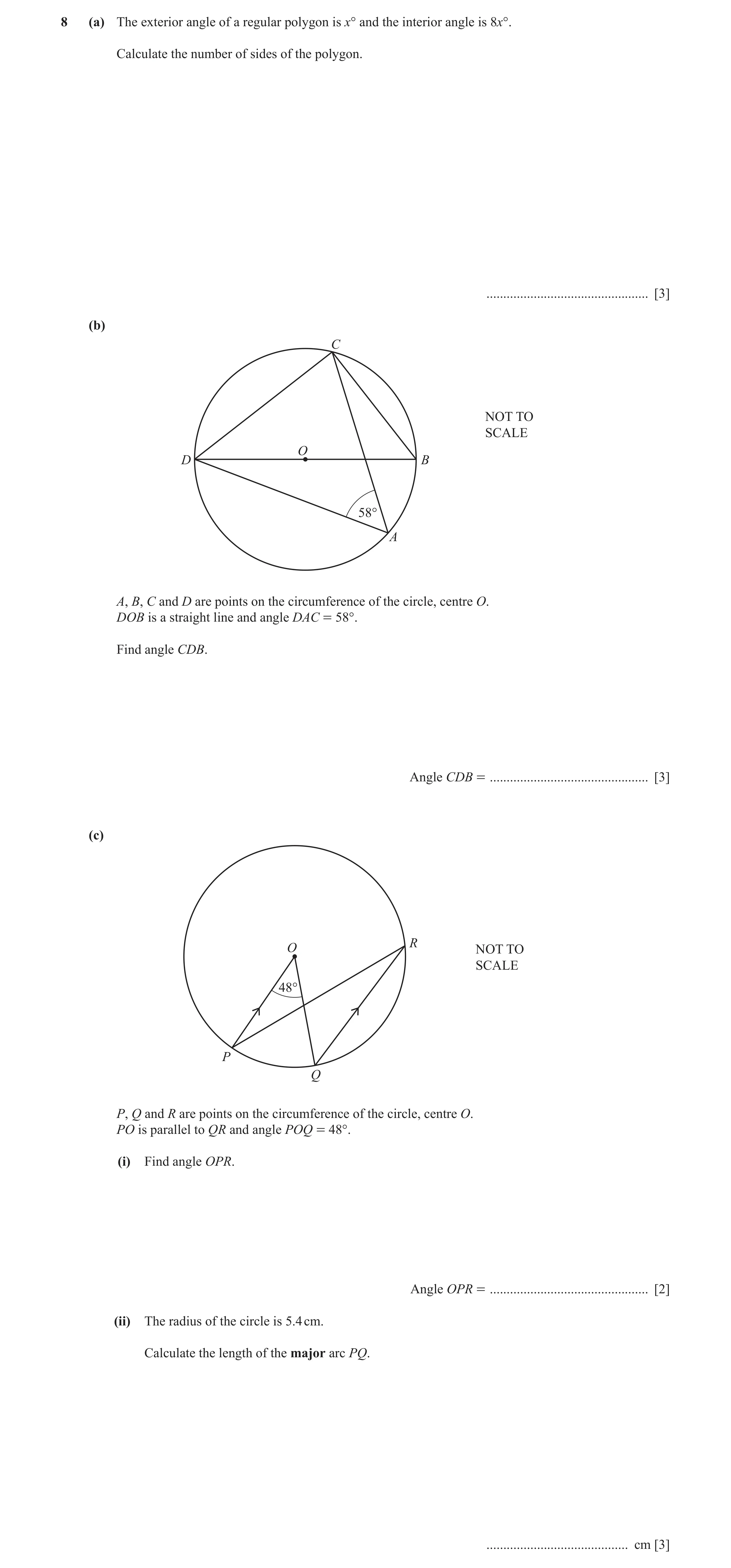 Question 2: (a) The exterior angle of a regular polygon is x° and the interior angle is 8x°. Calculate the number of sides of the polygon. ............…