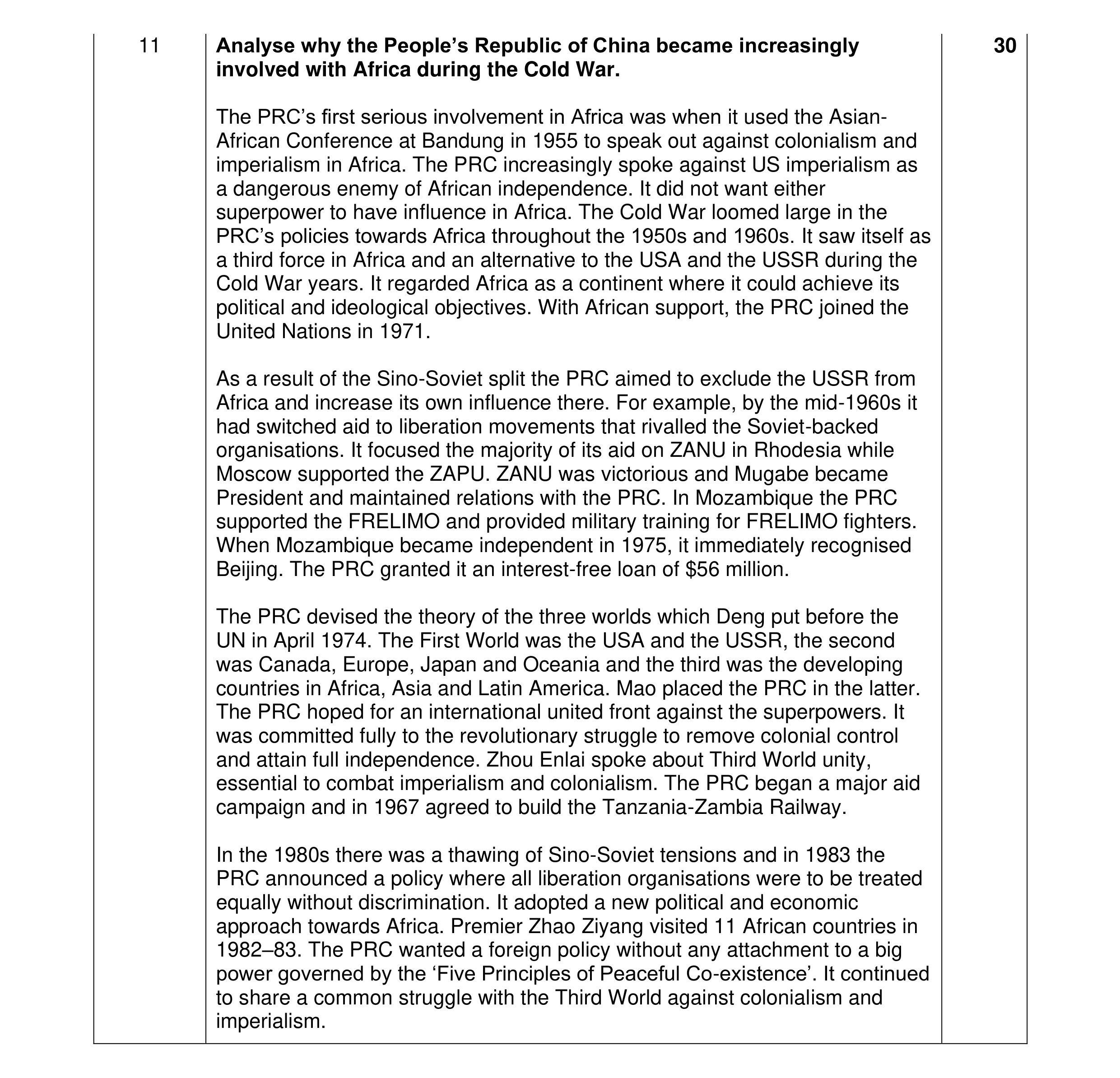 Mark scheme for question 17