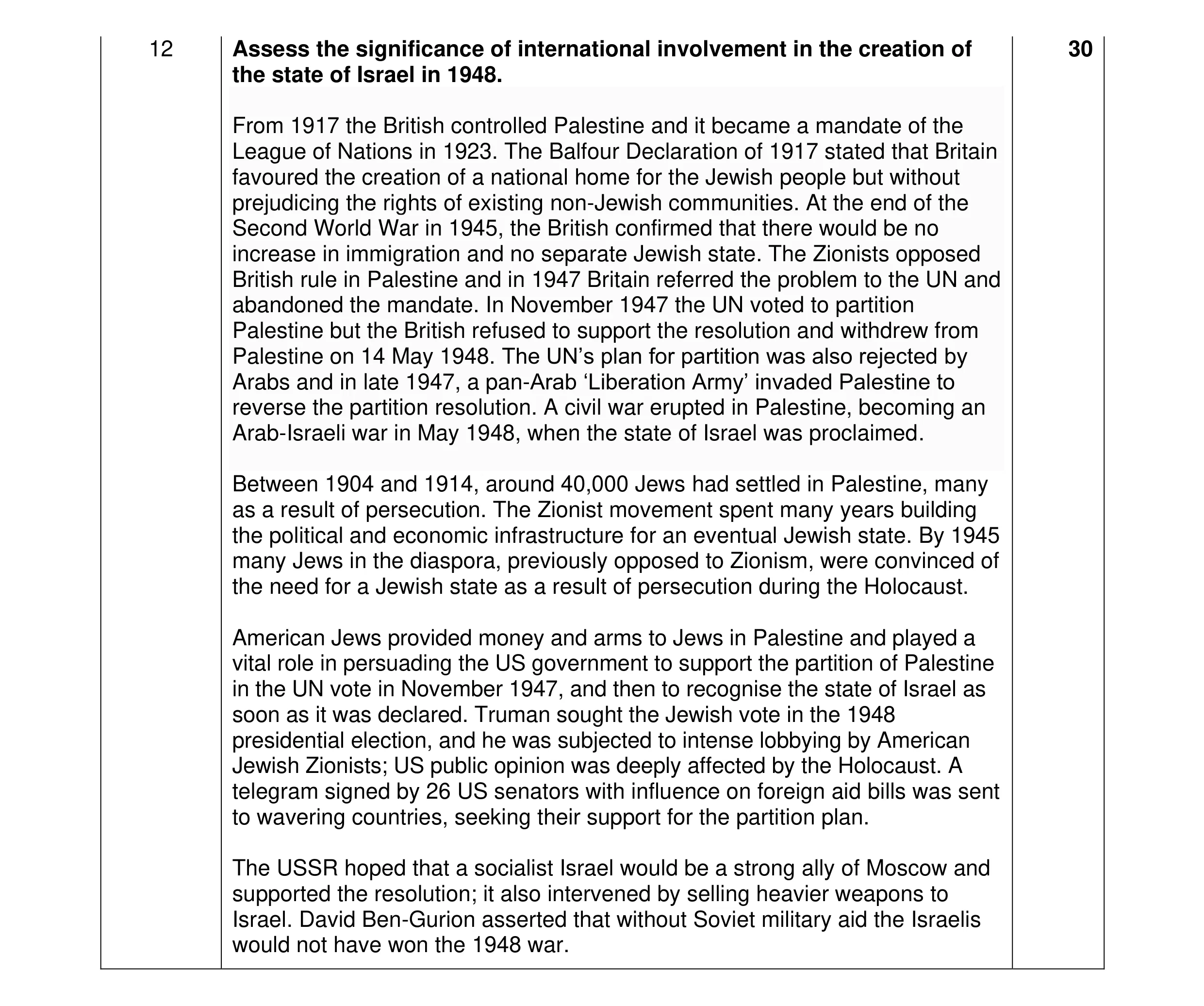 Mark scheme for question 12