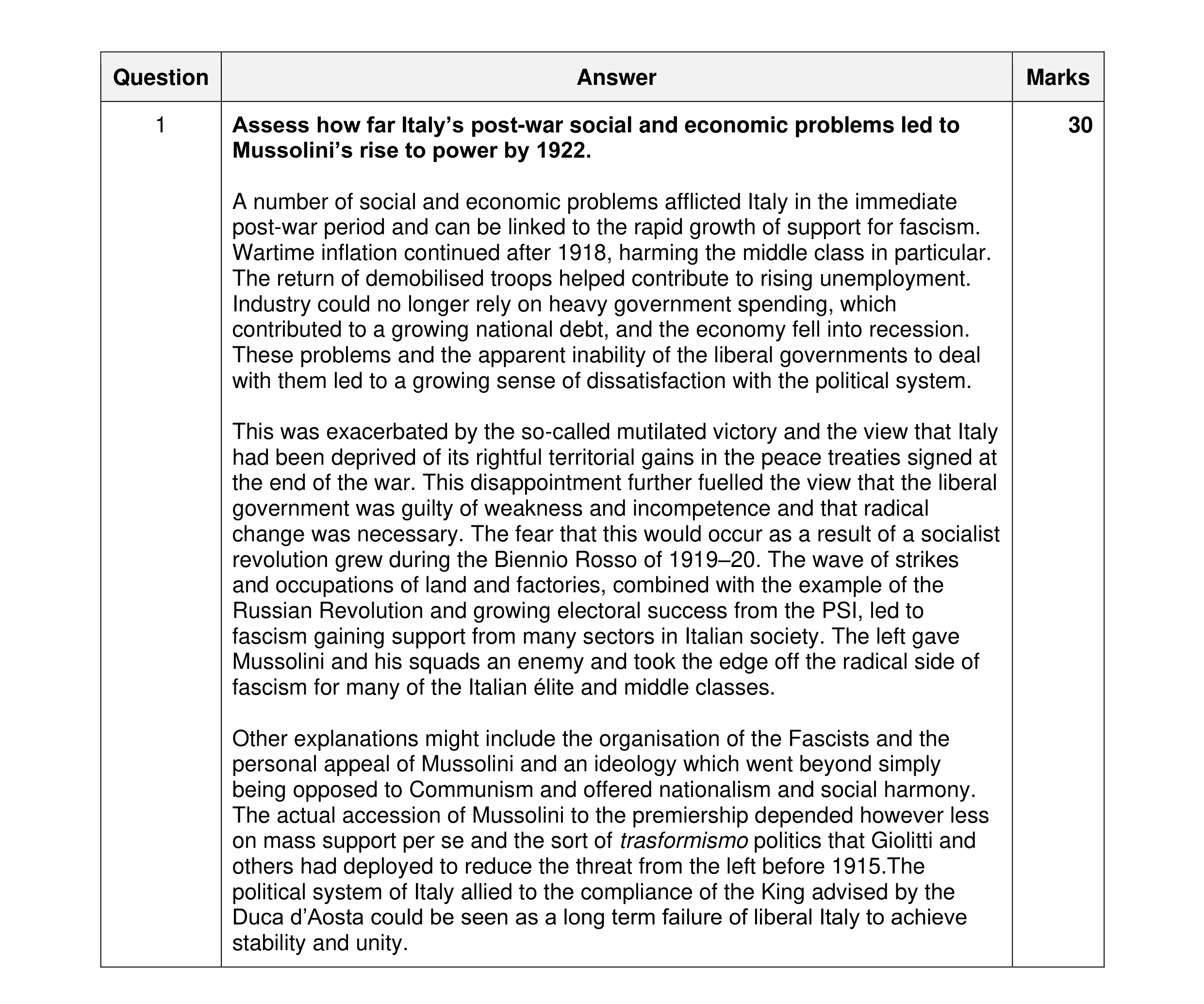 Mark scheme for question 71