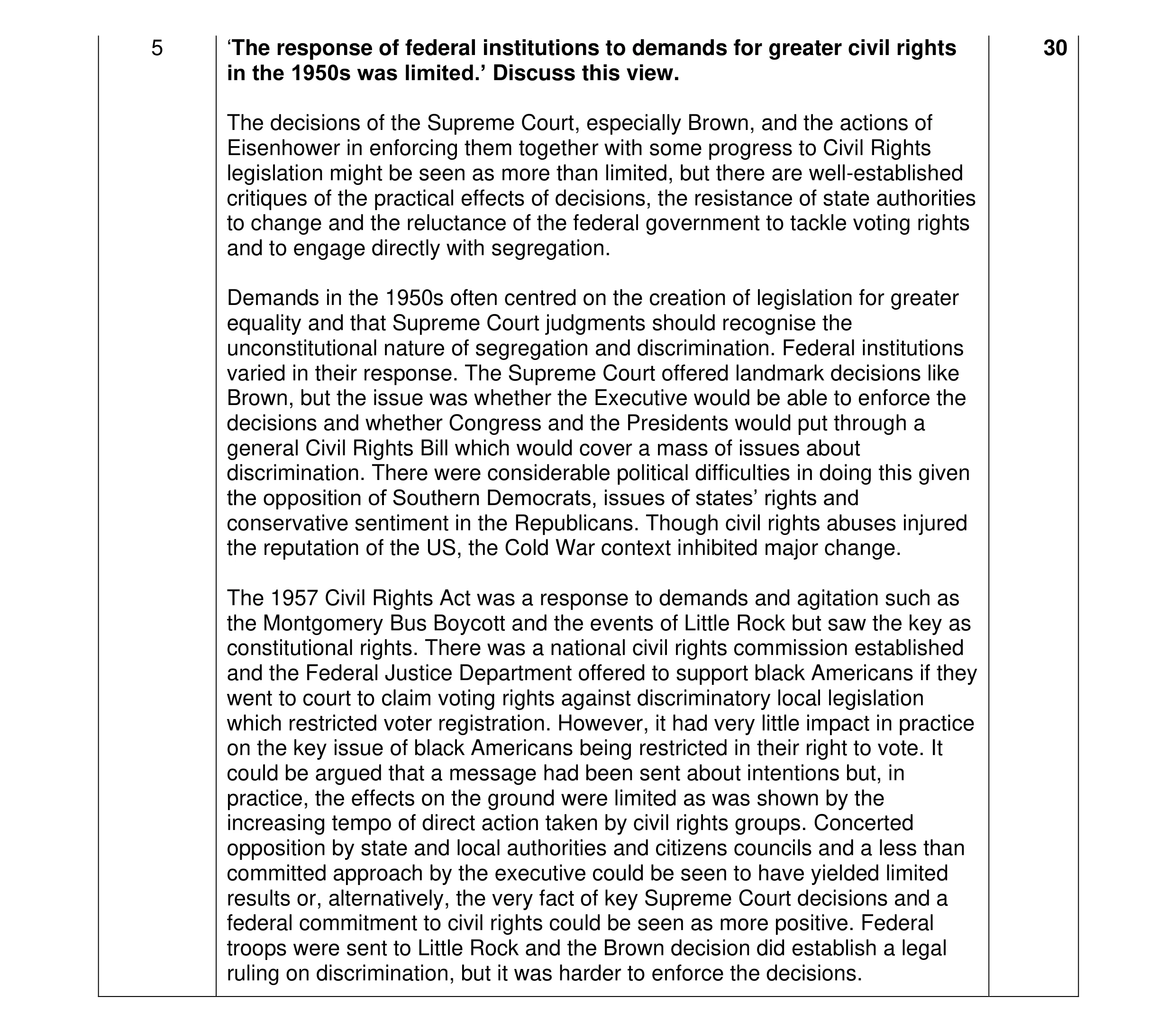 Mark scheme for question 30