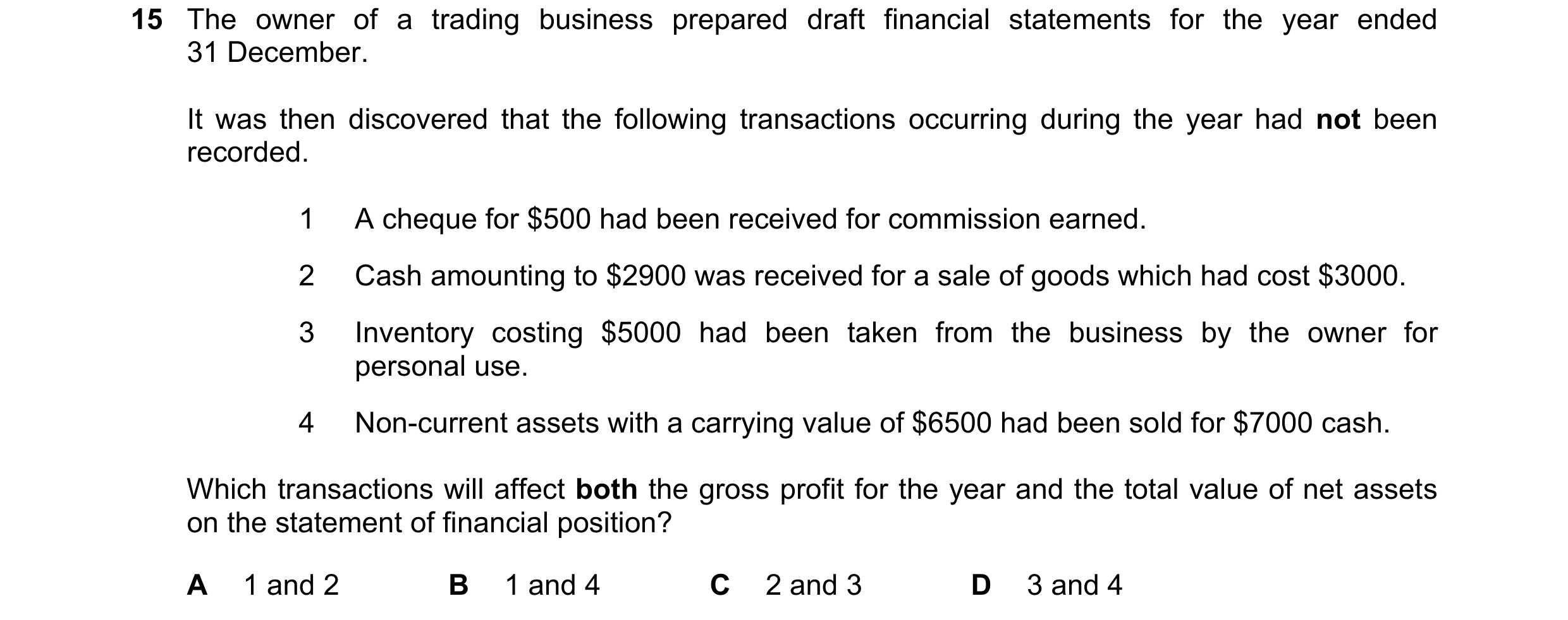 Question 778: The owner of a trading business prepared draft financial statements for the year ended 31 December. It was then discovered that the followi…